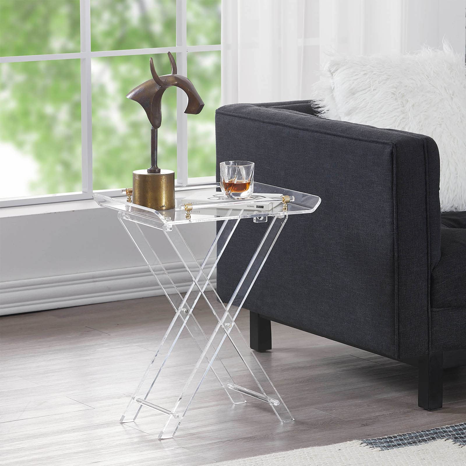 Clear Acrylic Folding Side Table with Handle