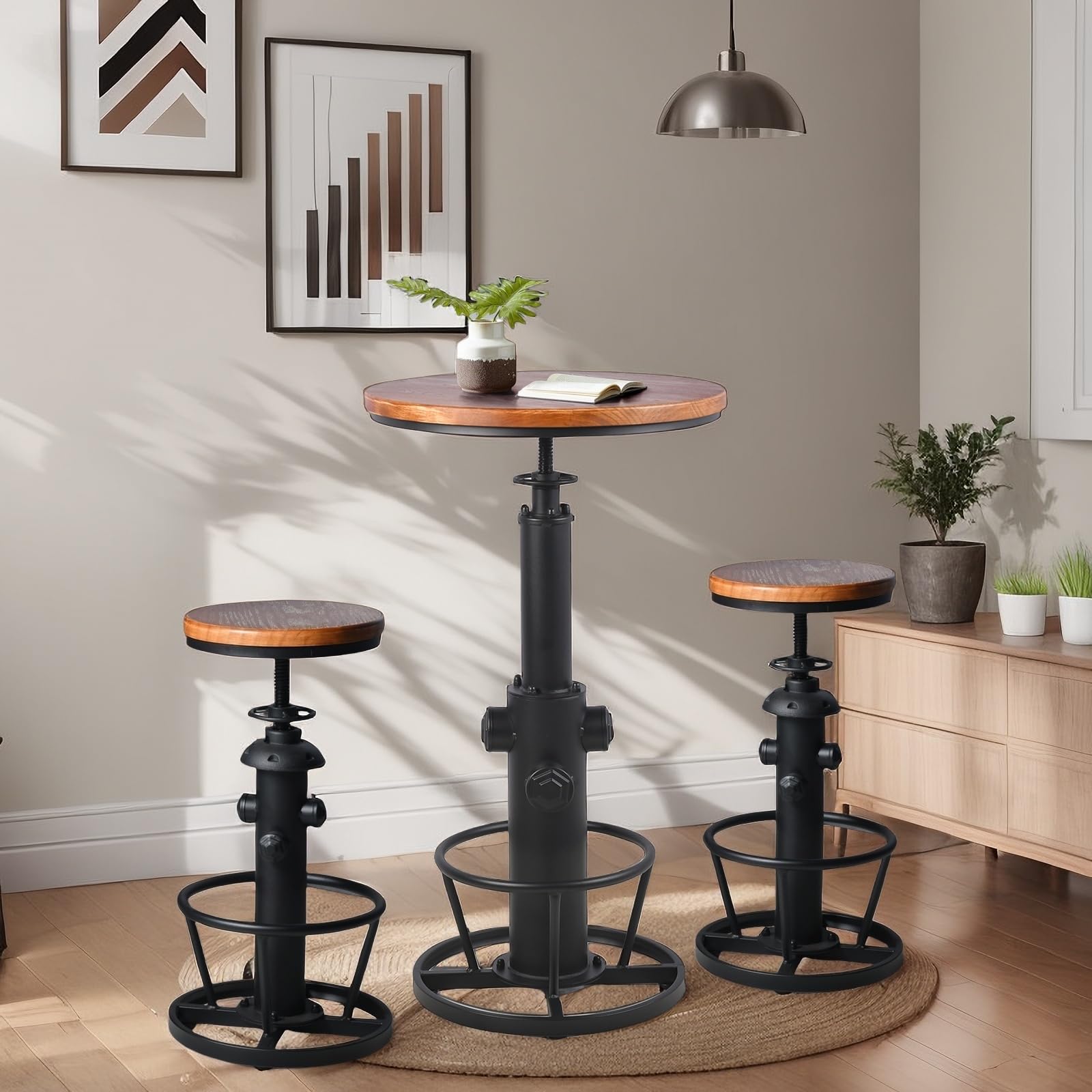 3-Piece Bar Table Set with Adjustable Swivel Stools
