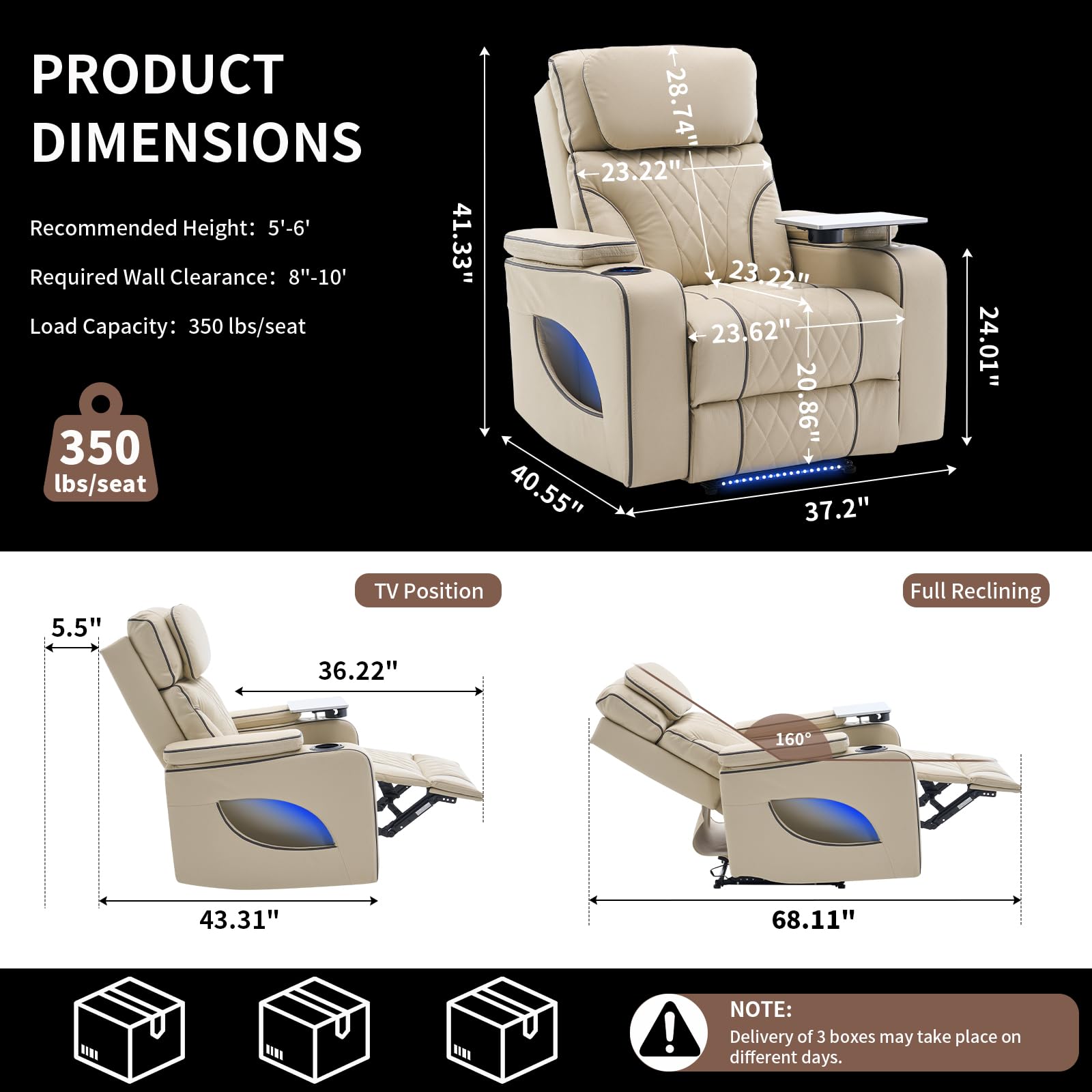 Power Recliner Chair with Massage, Heat & Cooling Cup Holder