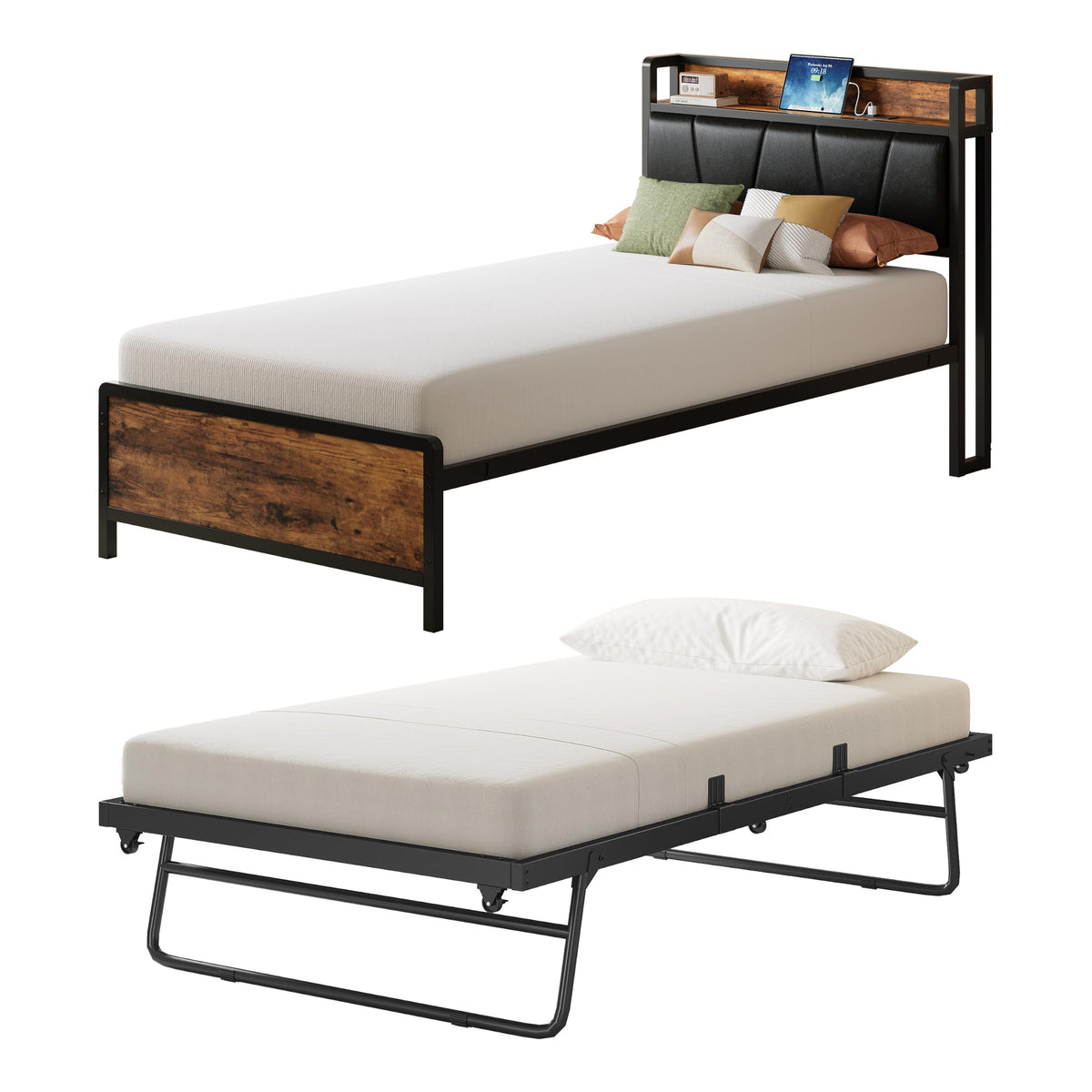 LIKIMIO Twin Daybed with Trundle Bed, Convertible to King, Lights, Charging