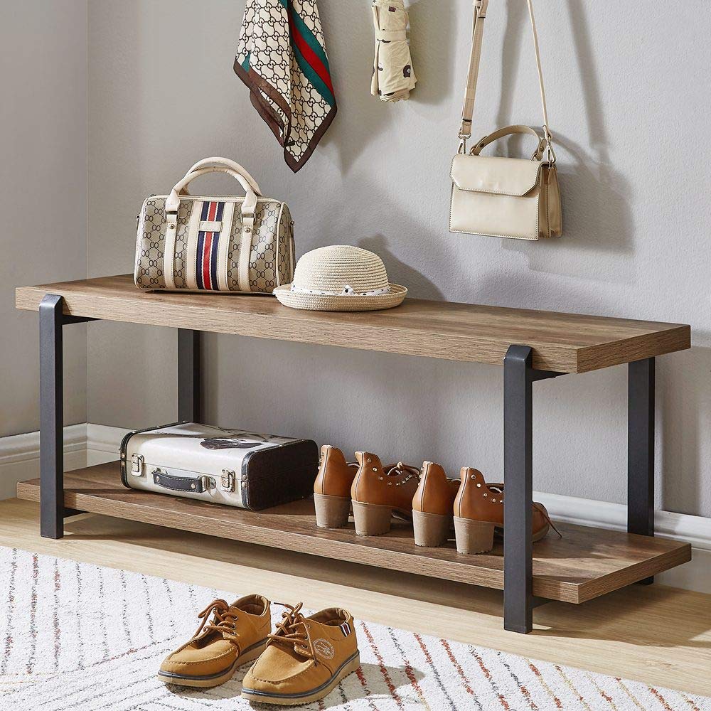 Industrial Oak Entryway Bench