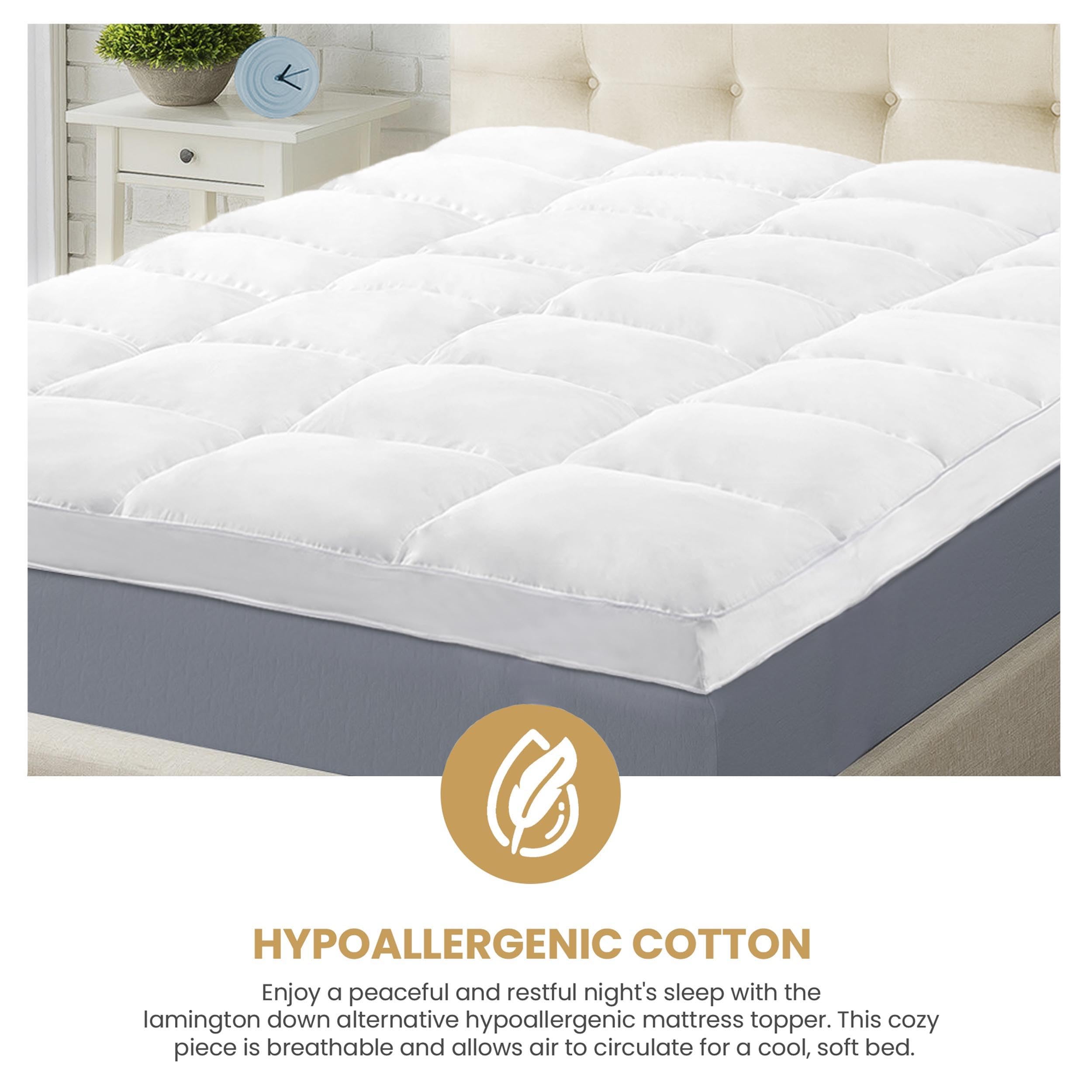 Superior Mattress Topper, Down Alternative, 2 Inch Deep Sized Bed Pillow Top, Comfort Pad, Fluffy Mattress-Topper Protector, Plush Cooling Extra Soft, Hotel Quality, Sleep, All-Season, King, White