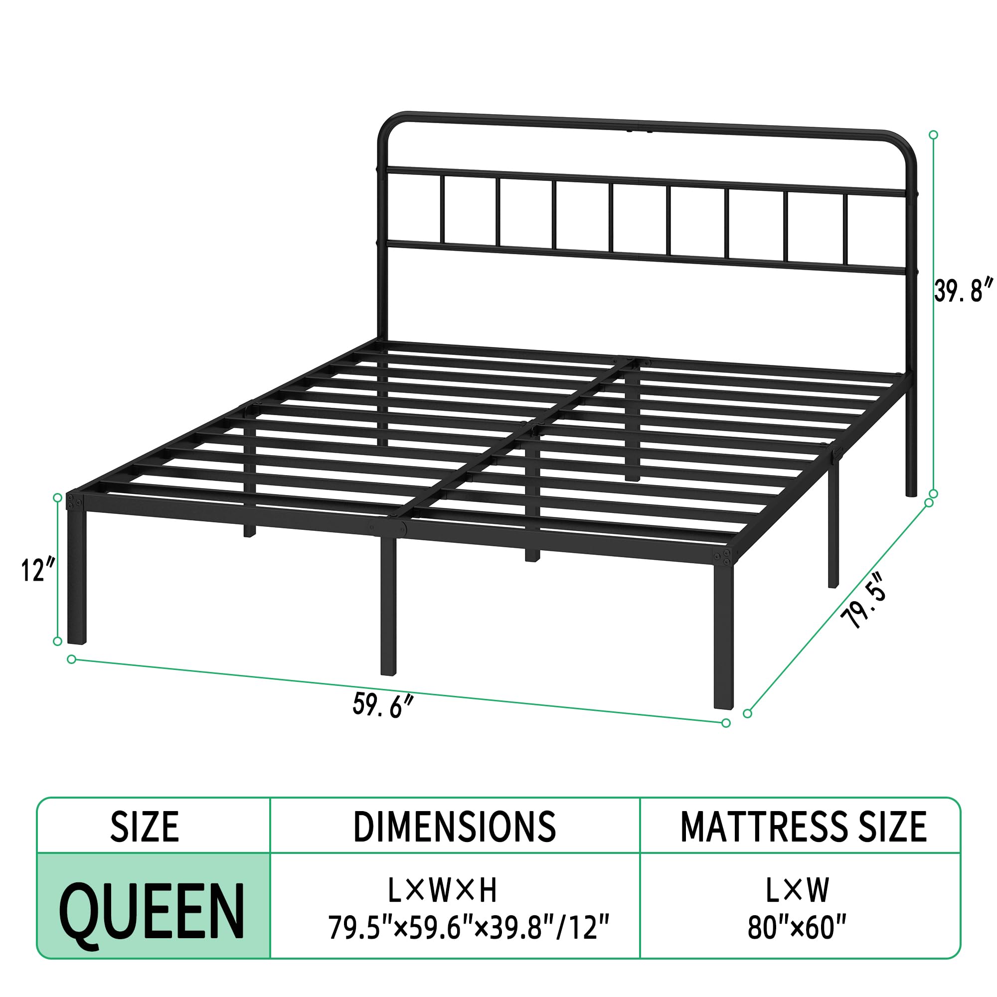 Metal Platform Bed Frame with Headboard & Under-Bed Storage