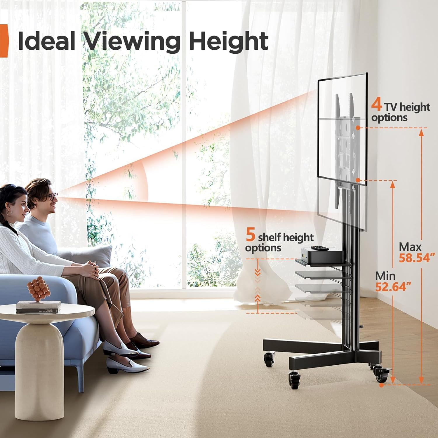 Rolling TV Stand with Wheels for 32–85 Inch TVs