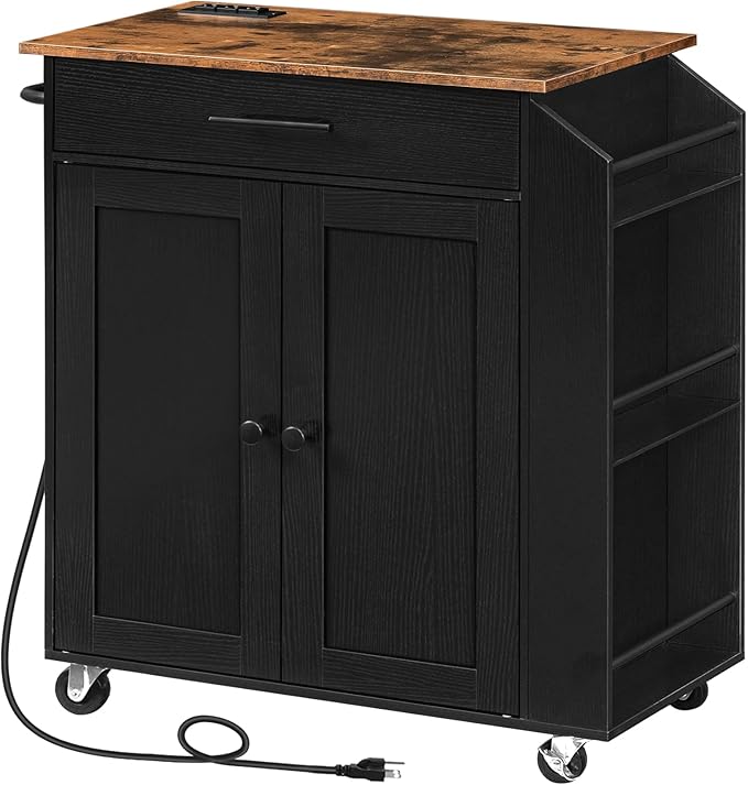 Rolling Kitchen Island Cart with Power Outlet