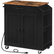 Rolling Kitchen Island with Storage, Spice Rack & Charging Station