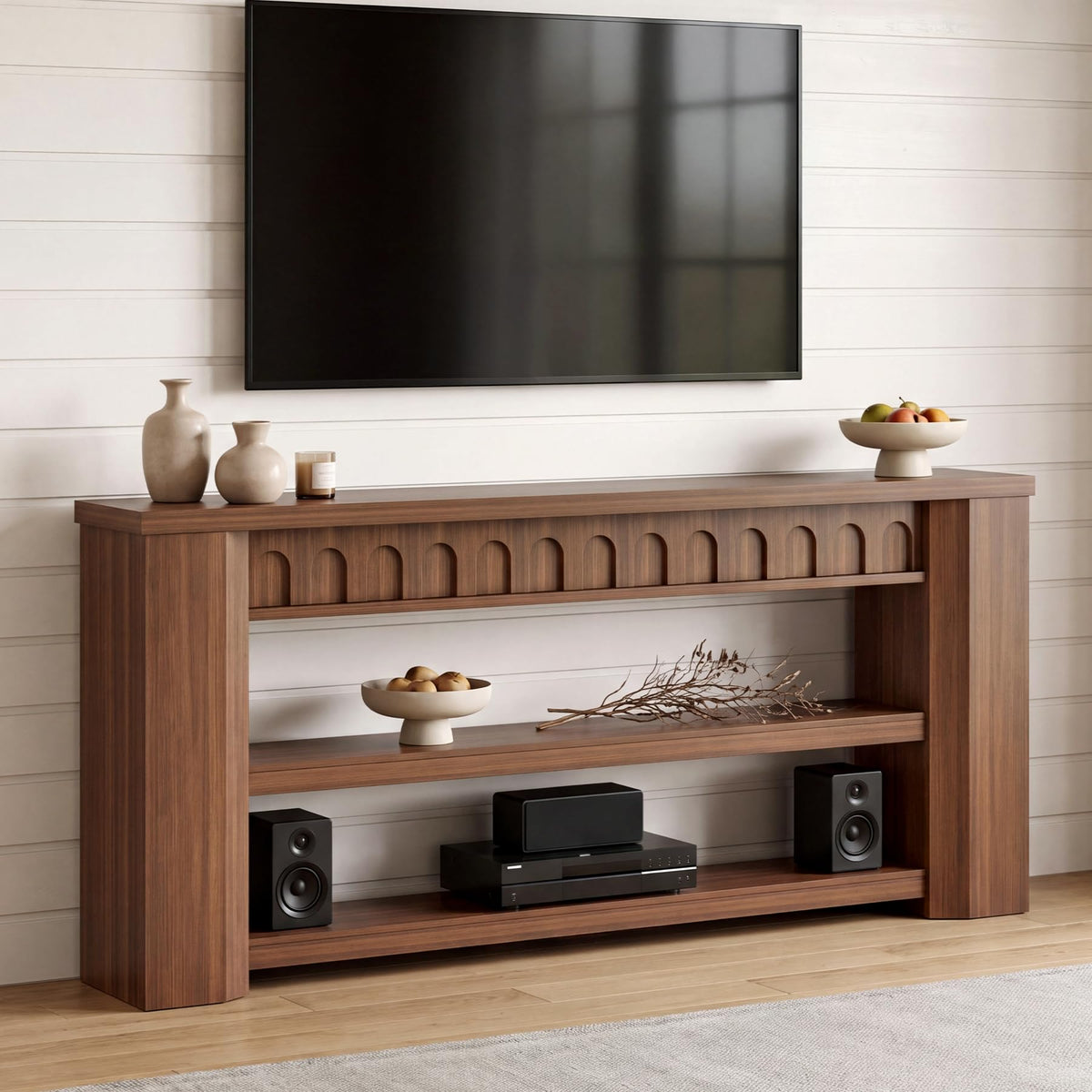 3-Tier Walnut Console Table