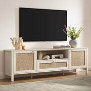 SICOTAS Rattan TV Stand for TVs up to 75 Inch, White Entertainment Center