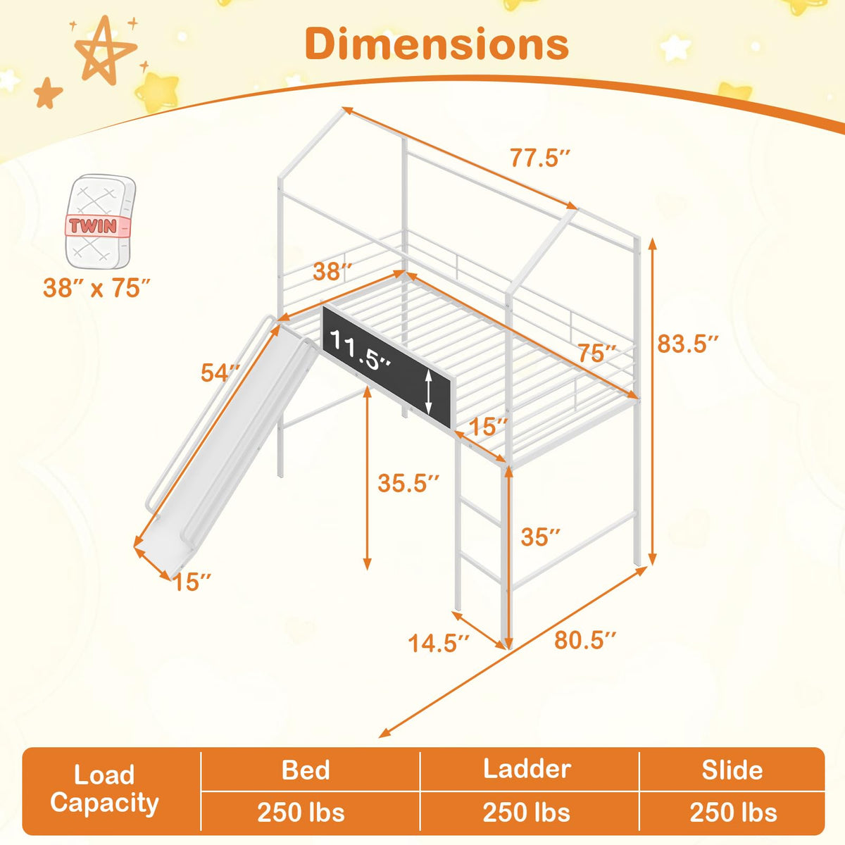 Twin House Loft Bed with Slide