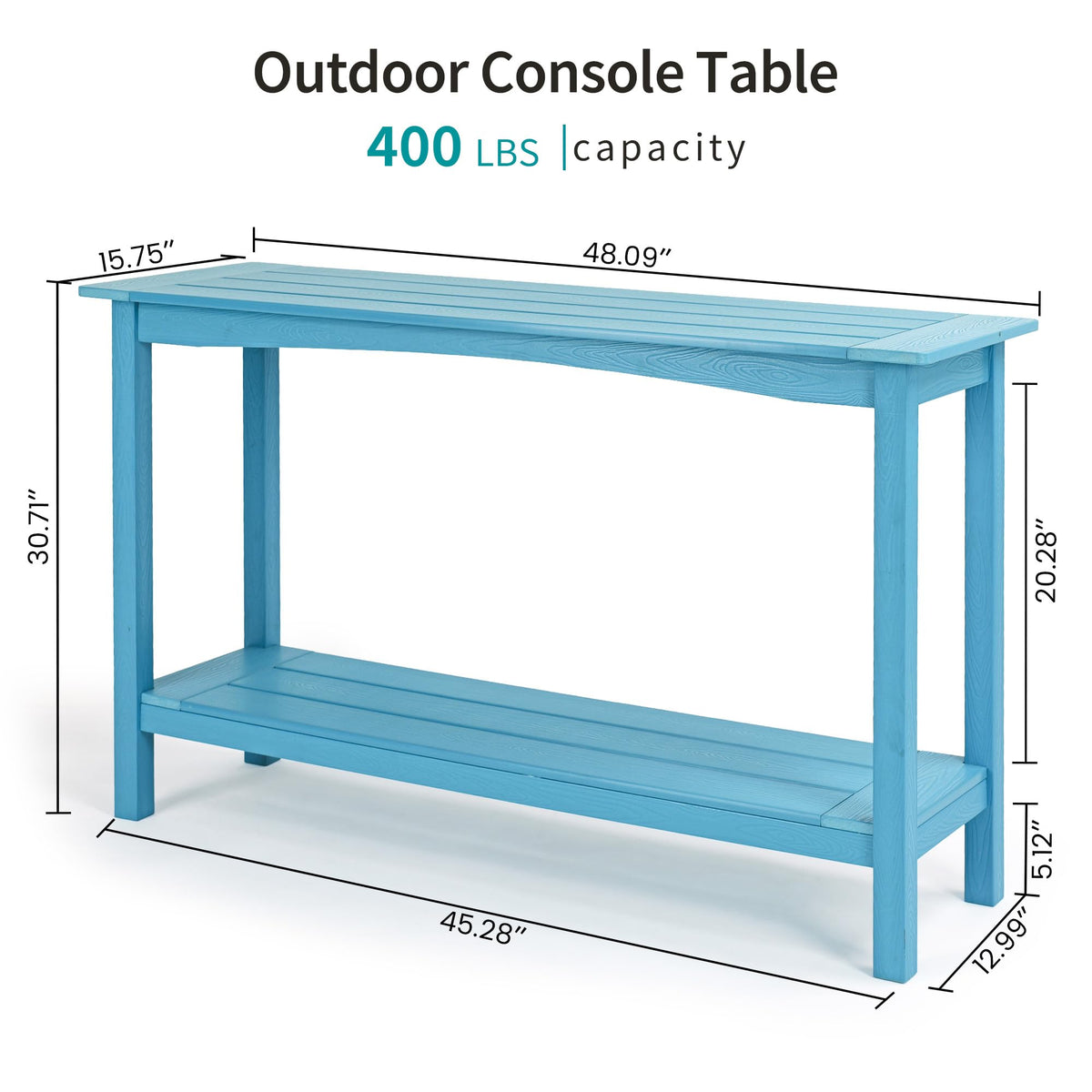 Outdoor Console Table, All-Weather 2-Tier Patio Console Table, Light Blue