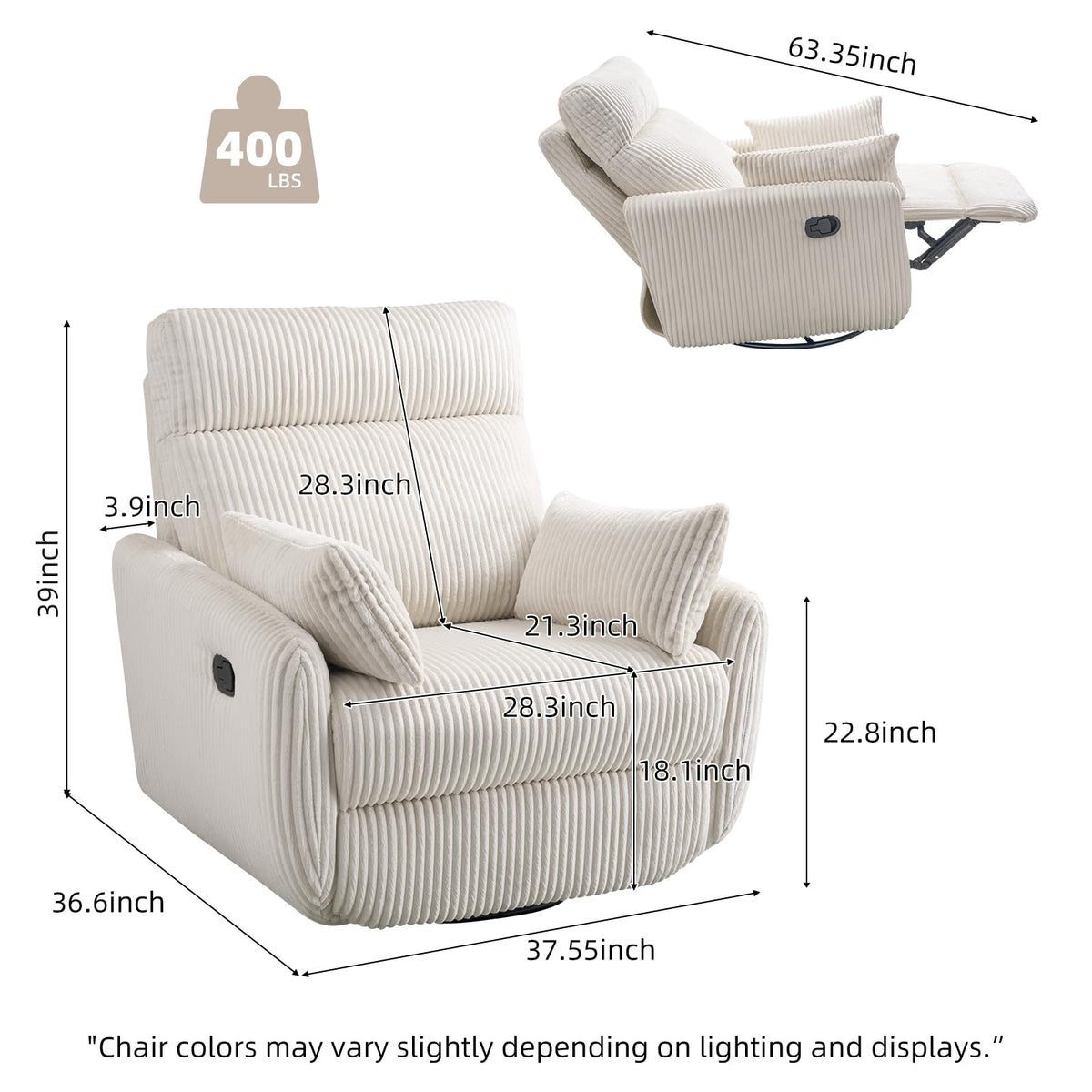 Swivel Recliner Accent Chair, Corduroy Nursery Glider Rocking Chair (Beige)