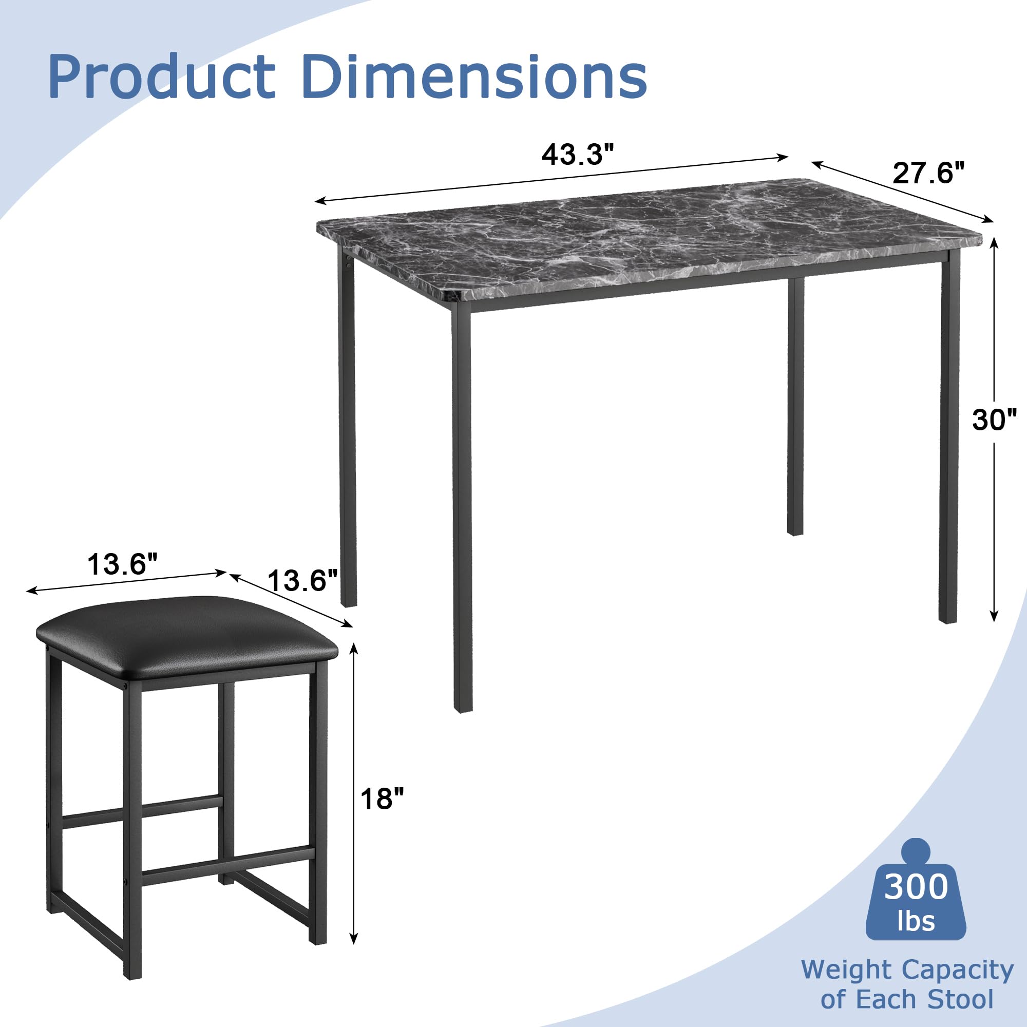 5-Piece Faux Marble Dining Table Set with 4 PU Stools