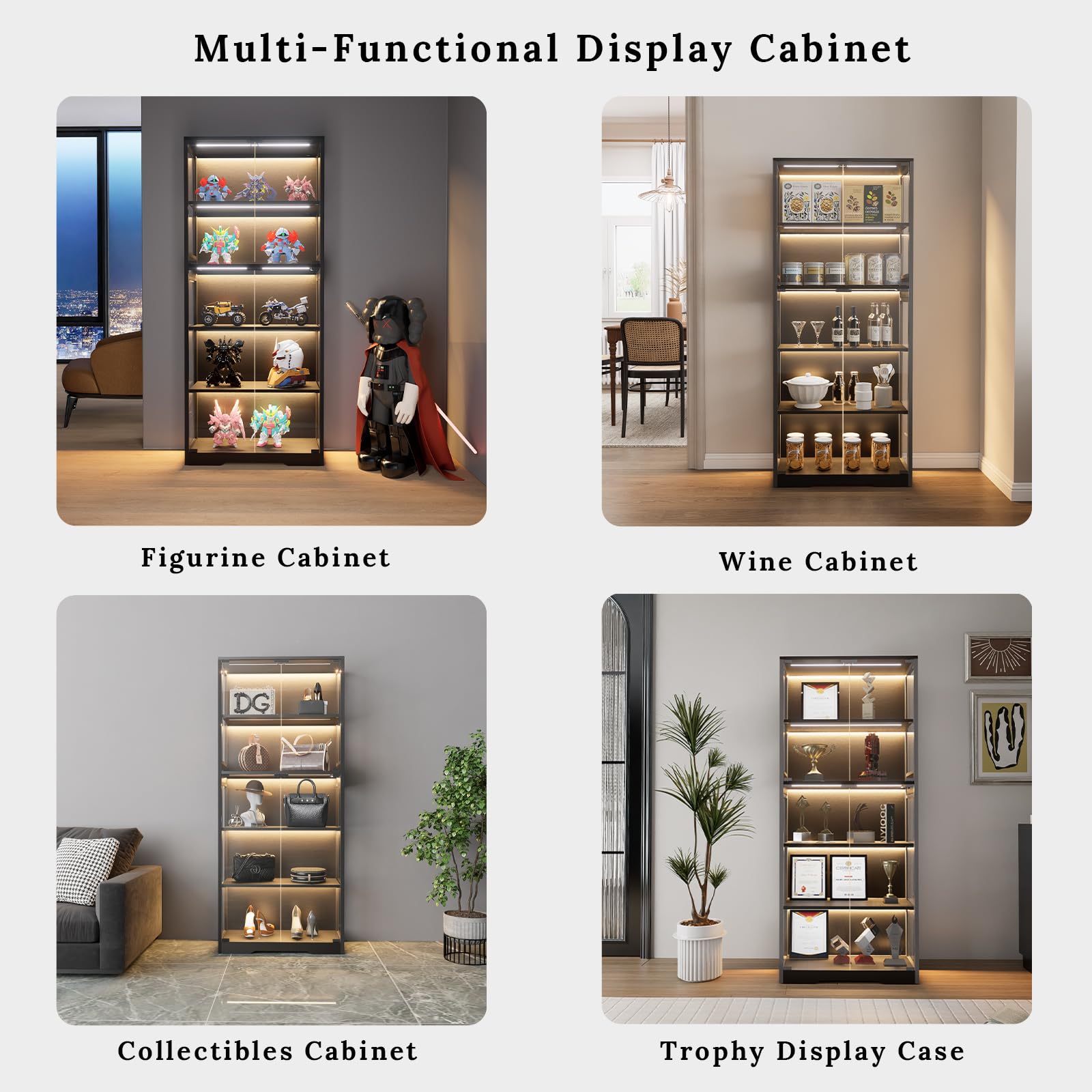 5-Tier Glass Display Cabinet with LED Lighting & Motion Sensor