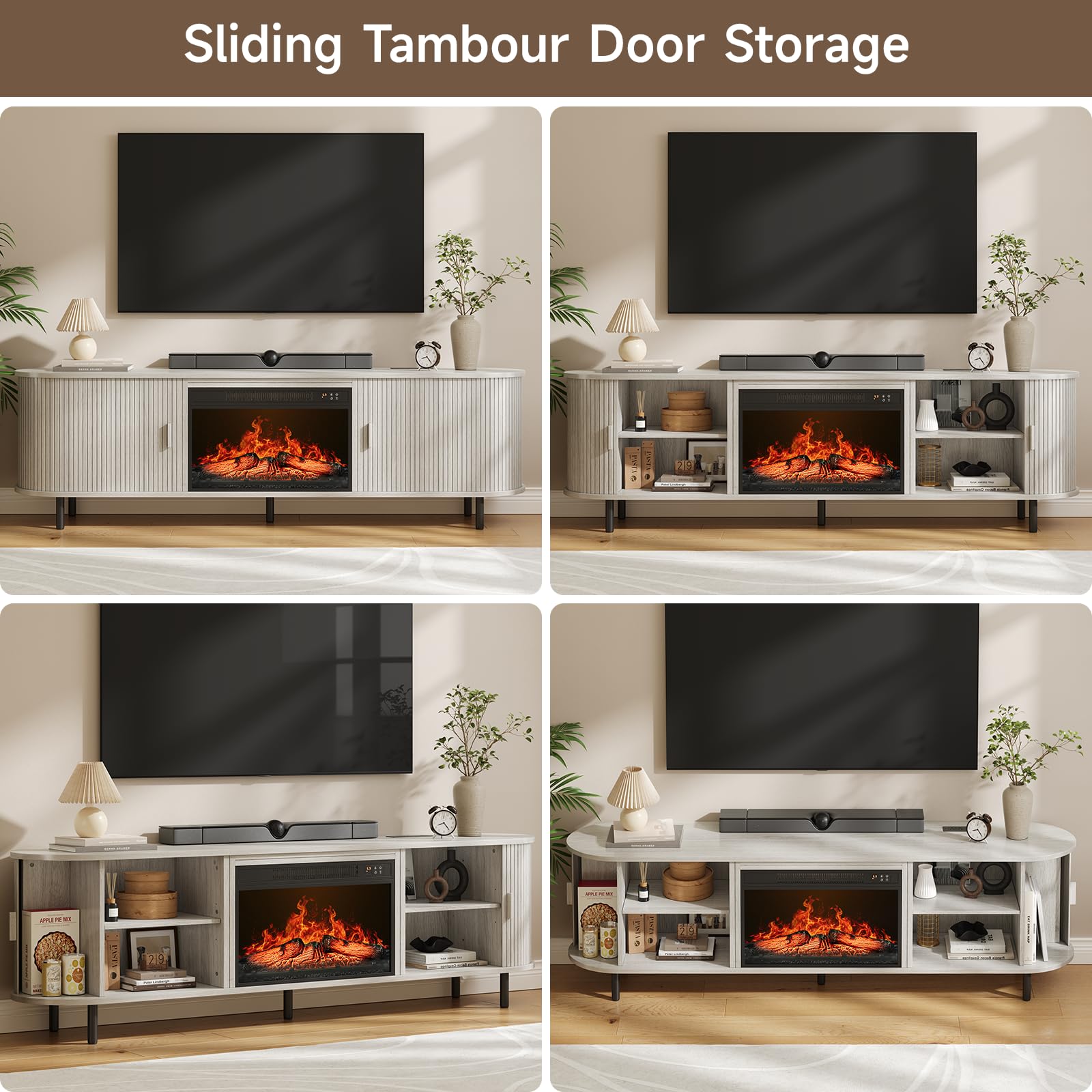 70.8" Fluted Fireplace TV Stand with 23" Electric Fireplace