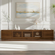 Marzzi 70" Walnut TV Stand with Slatted Doors for TVs Up to 80"