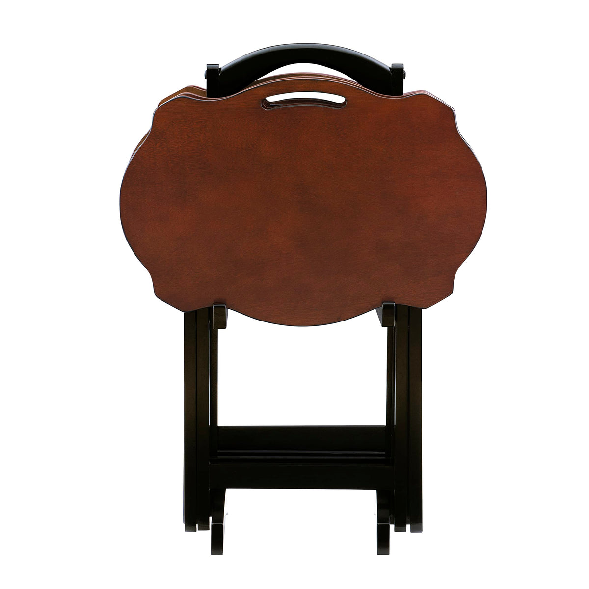 Powell Furniture Serpentine Modern Storage Tray Table, Black with Hazelnut Top, Set of 4, 23.1/2" x 15.3/4" x 26"