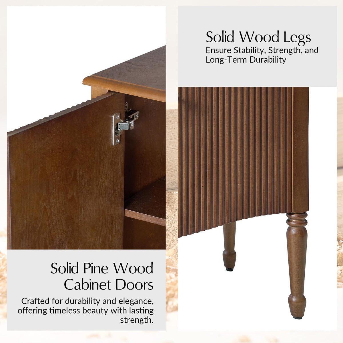 HULALA HOME 58" Fluted Sideboard Buffet Cabinet with Storage, Walnut