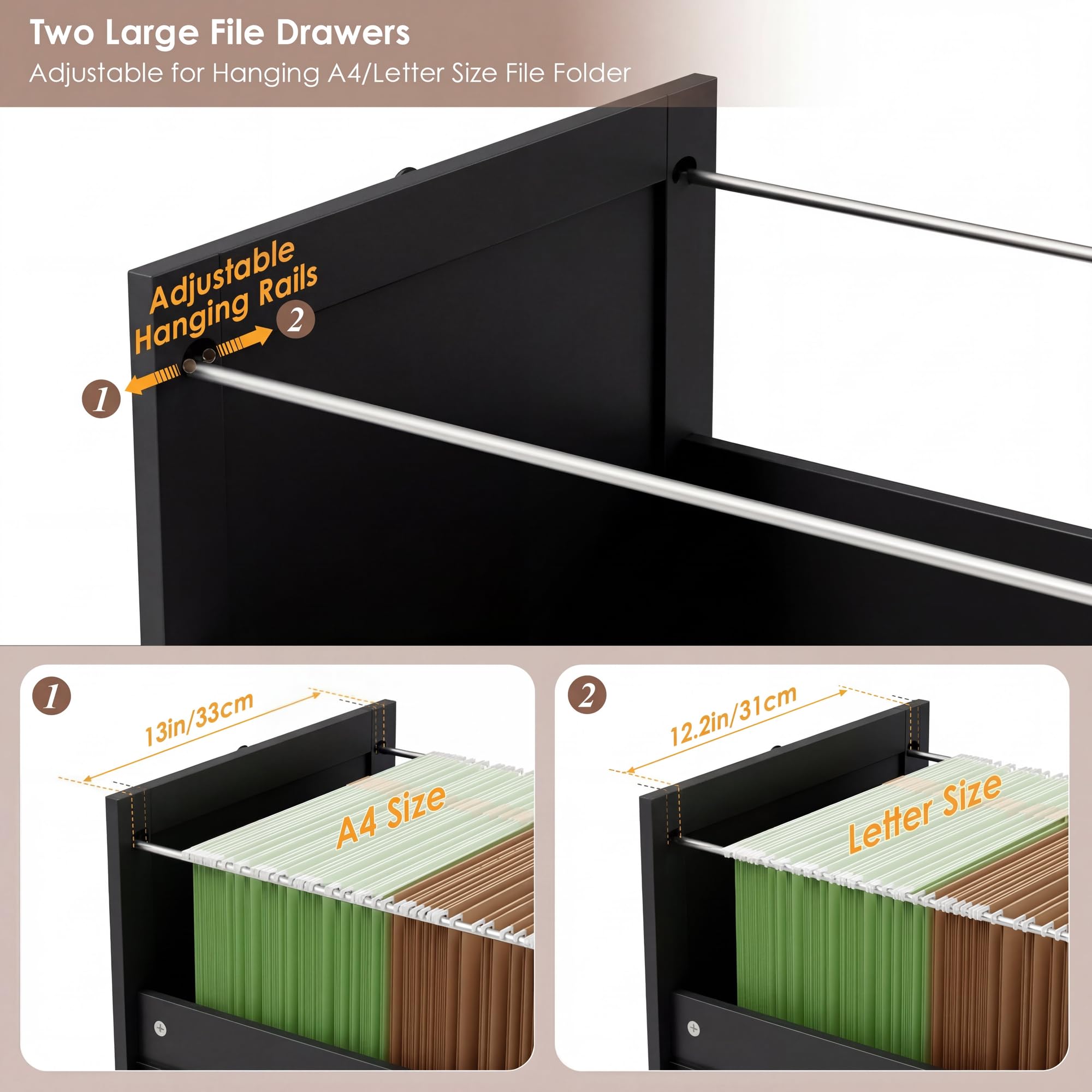 72" Tall Bookcase with Power Outlet & File Drawers