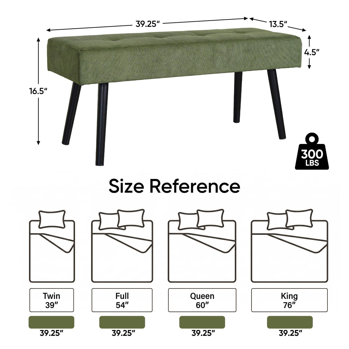 Green Corduroy Bench