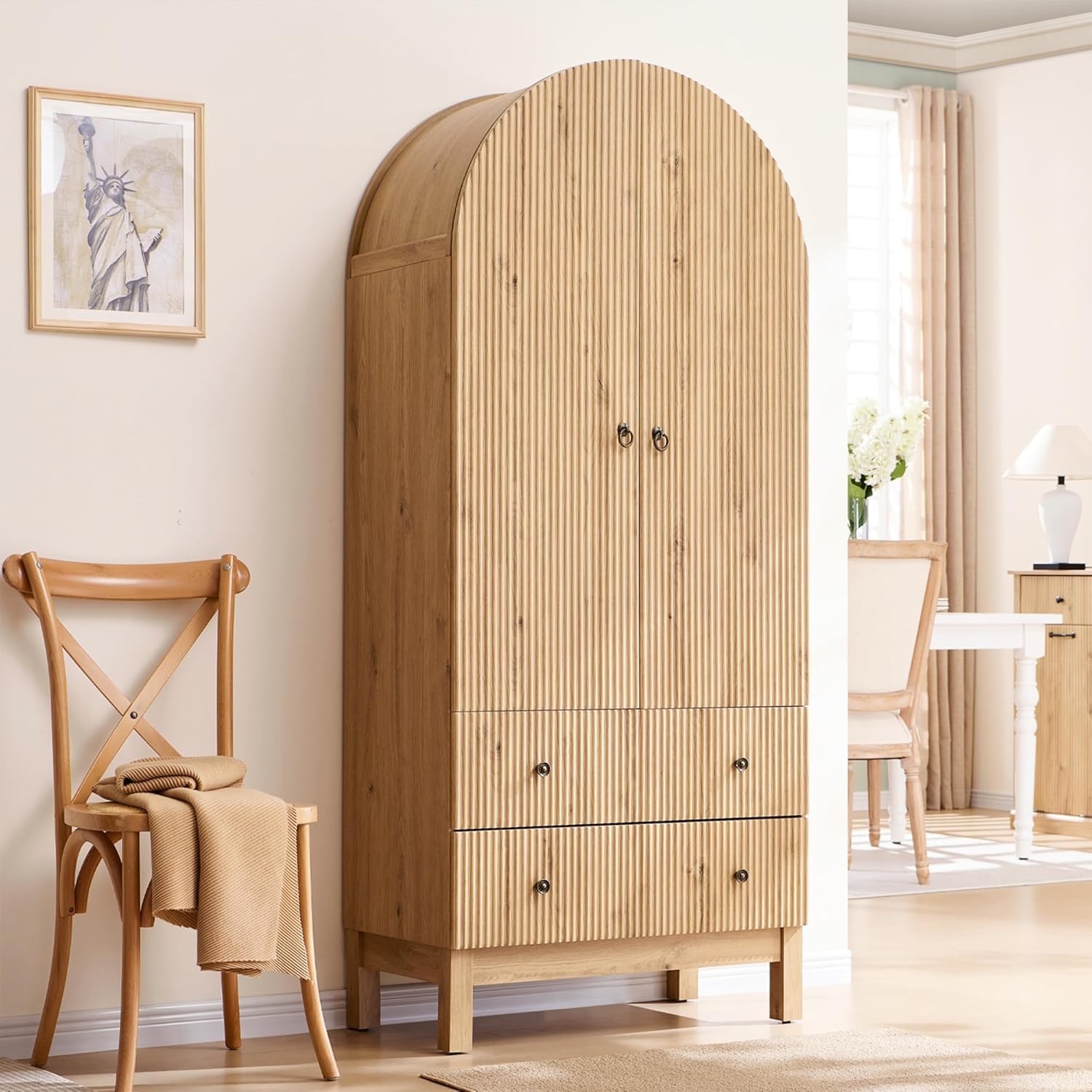 Fluted Arched Pantry Cabinet with Drawers & Adjustable Shelves