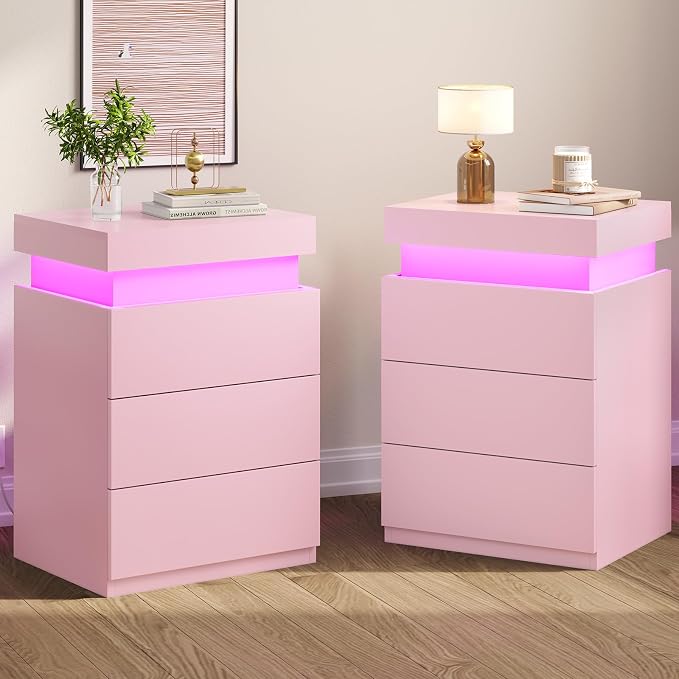 LED Nightstands with Charging Station, Set of 2
