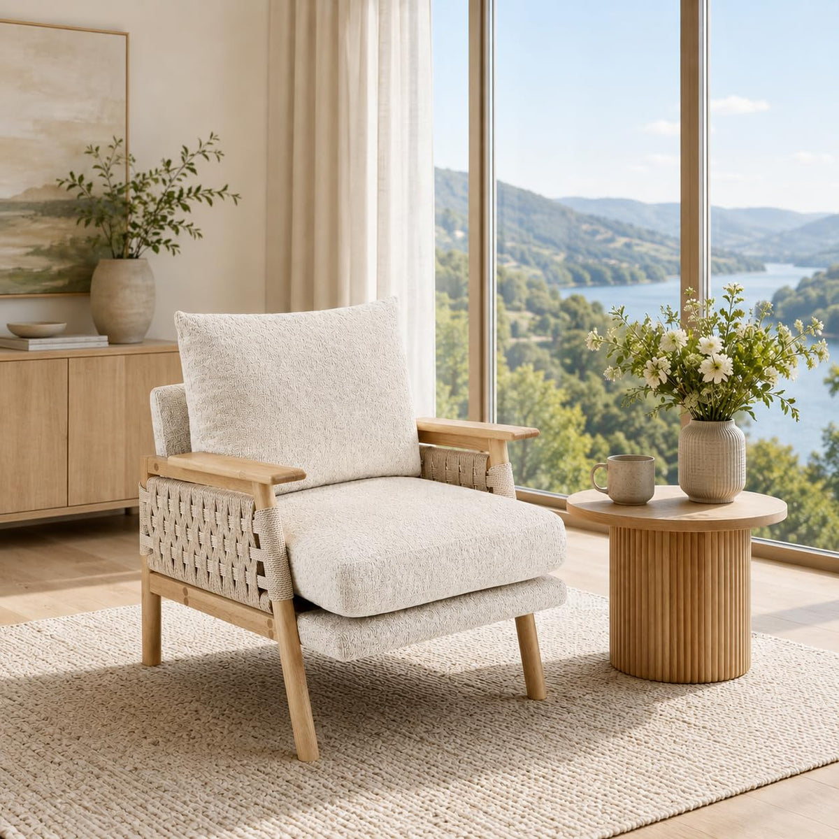 Beige Woven Rope Accent Chair
