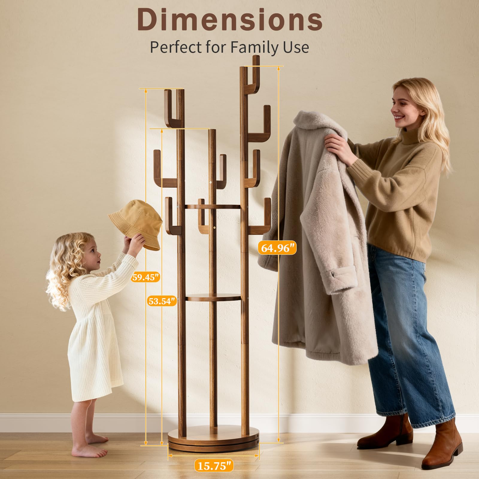 360° Rotating Freestanding Coat Rack with 9 Hooks & 3 Shelves