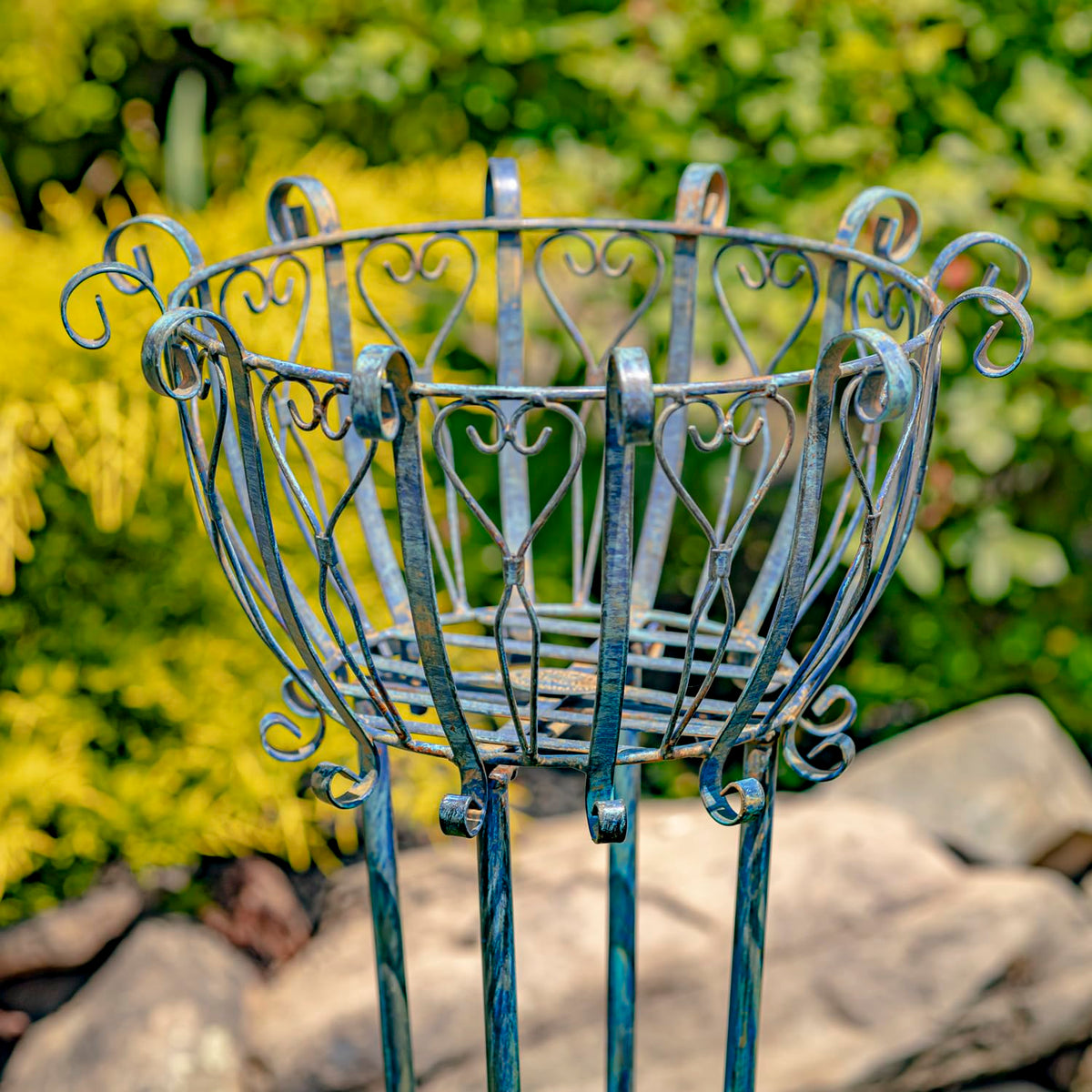 Zaer Ltd. Set of 2 Tall Metal Basket Plant Stands (Rustic Blue)