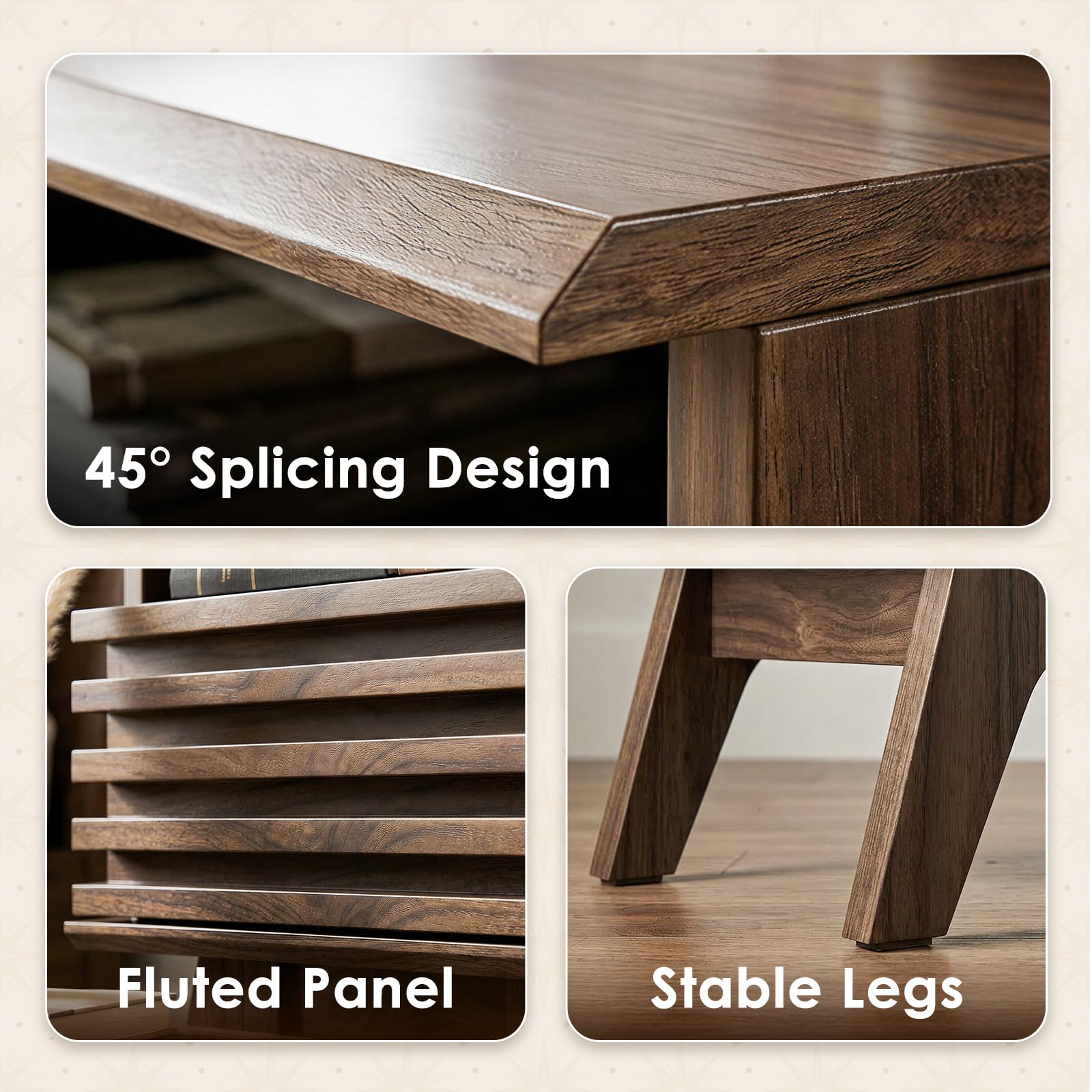 Fluted Nightstand with Drawer & Open Shelf | Mid-Century Modern