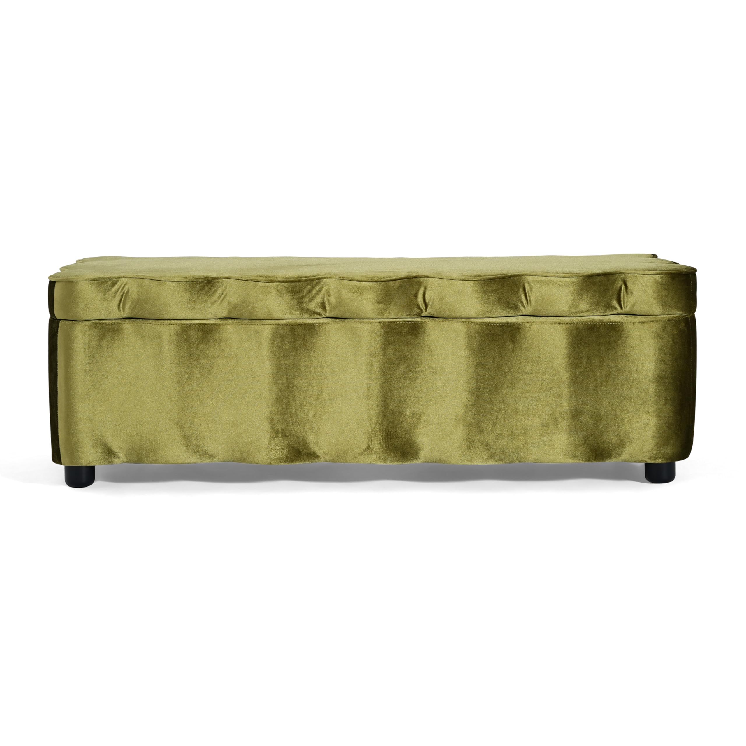 Christopher Knight Home Pean Living Room Ottoman with Storage, Velvet Upholstered Storage Ottoman Bench, Sofa Foot Stool with Wood Frame, Bedroom End of Bed Bench, Chic Scalloped Design, Olive Green