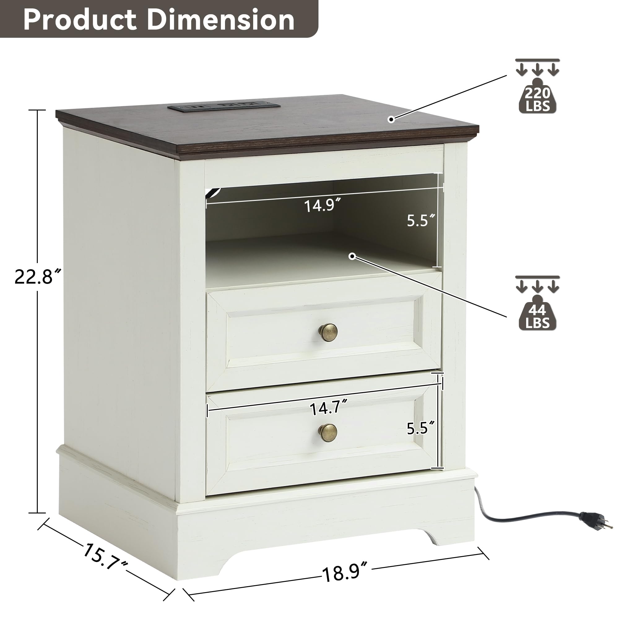 LOUVIXA Farmhouse Bedroom Sets of 4, 4Pcs Farmhouse Dresser Set，Including 9 Drawer Dresser, 5 Drawer Dressers and Nightstand Set of 2 with Charging Station (White Sets, 4 Pieces)