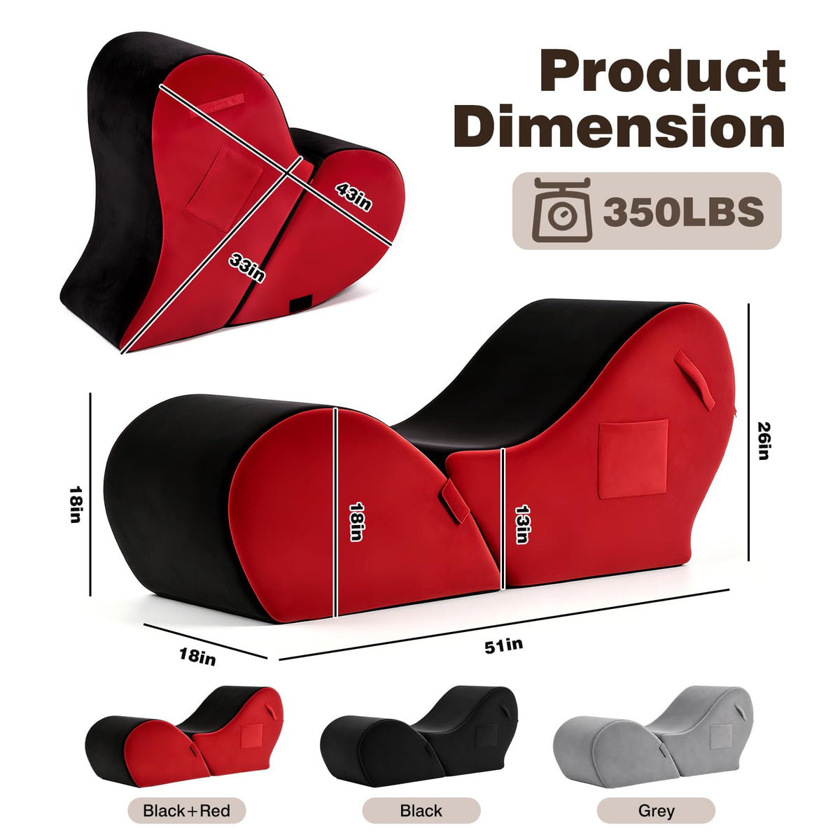 2-in-1 Convertible Yoga Chaise, Heart-Shaped Lounge Sofa for Stretching