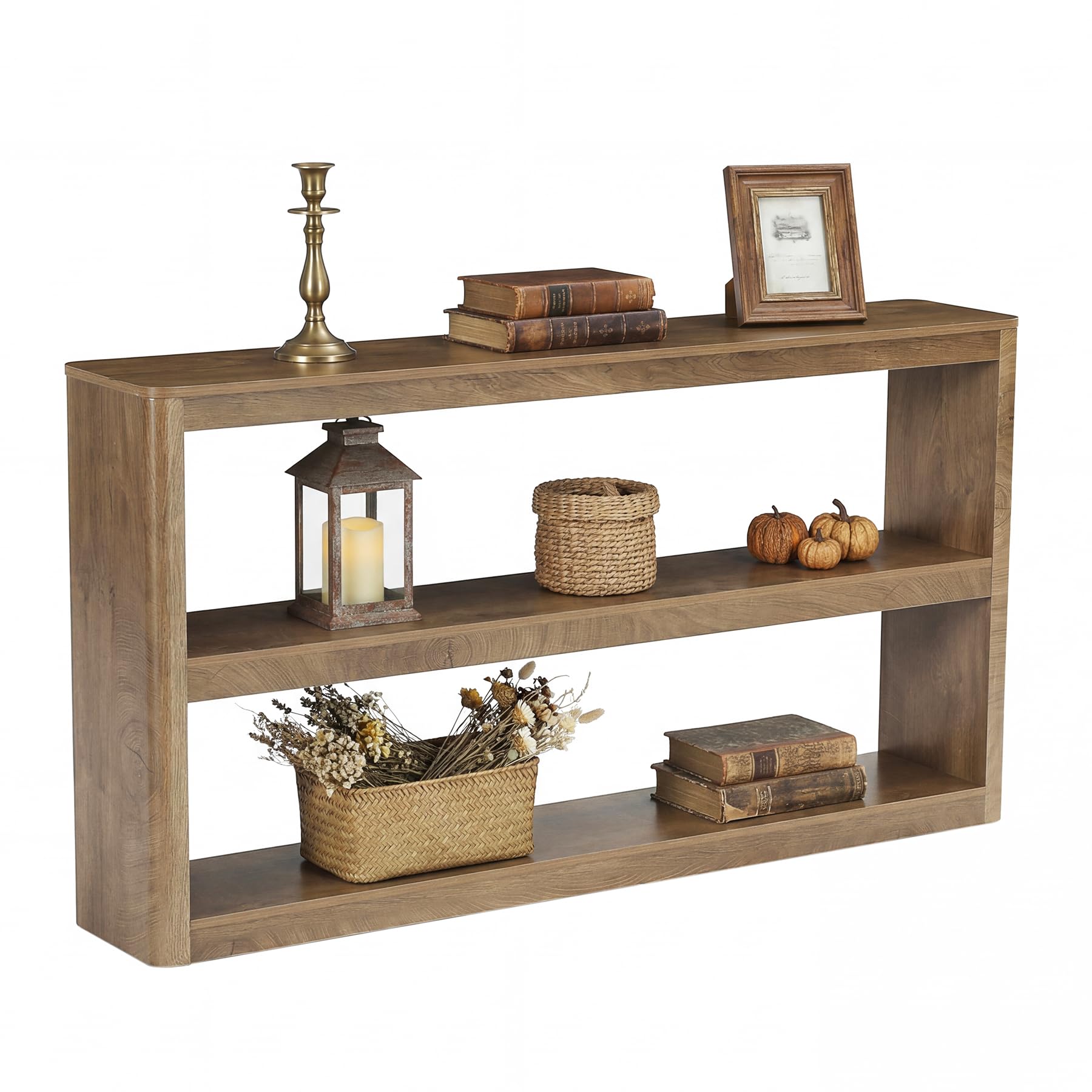 LITTLE TREE 63-Inches Console Table, Modern Sofa Table with 3 Storage Shelves, Narrow Entryway Furniture Living Room, Entrance, Hallway, Foyer, Brown
