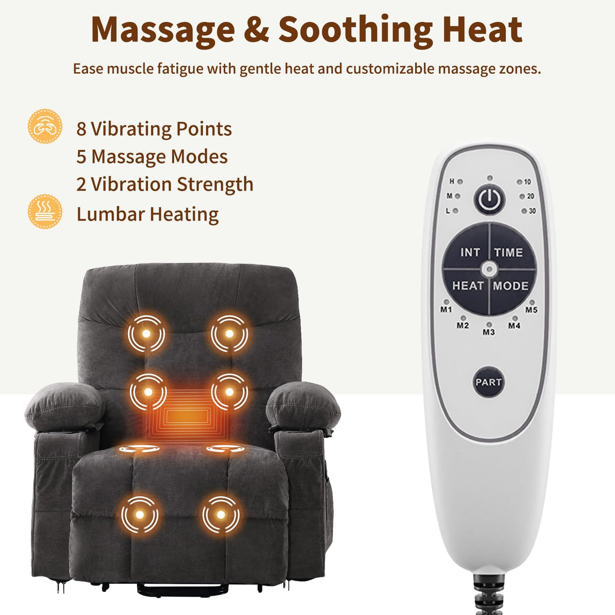 PoteSoar Power Lift Recliner Chair for Elderly with Massage and Heat, Comfortable Electric Power Reclining Chair with Side Pockets,2 Cup Holders and USB Charging Port for Living Room