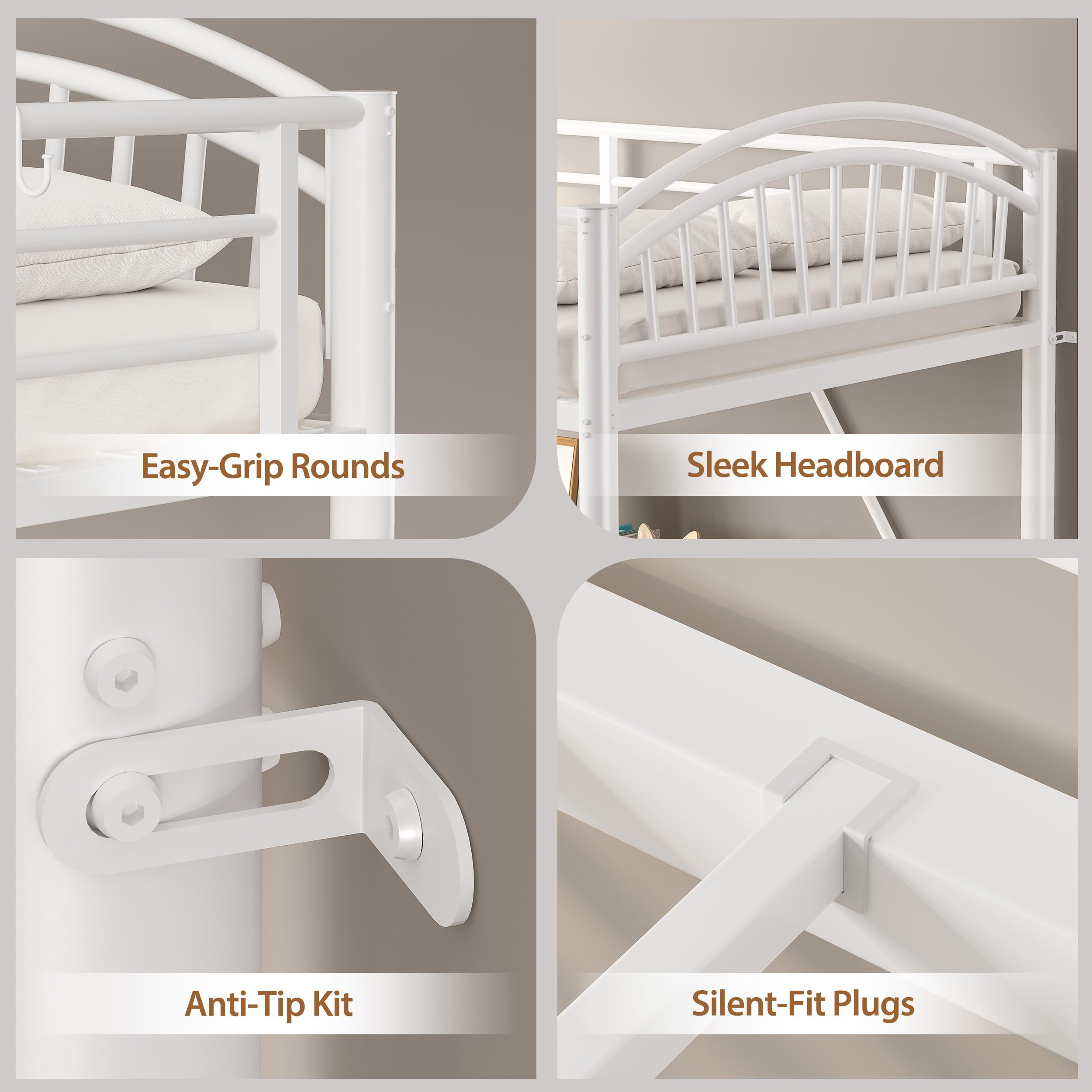 Twin Metal Loft Bed with Convertible Ladder