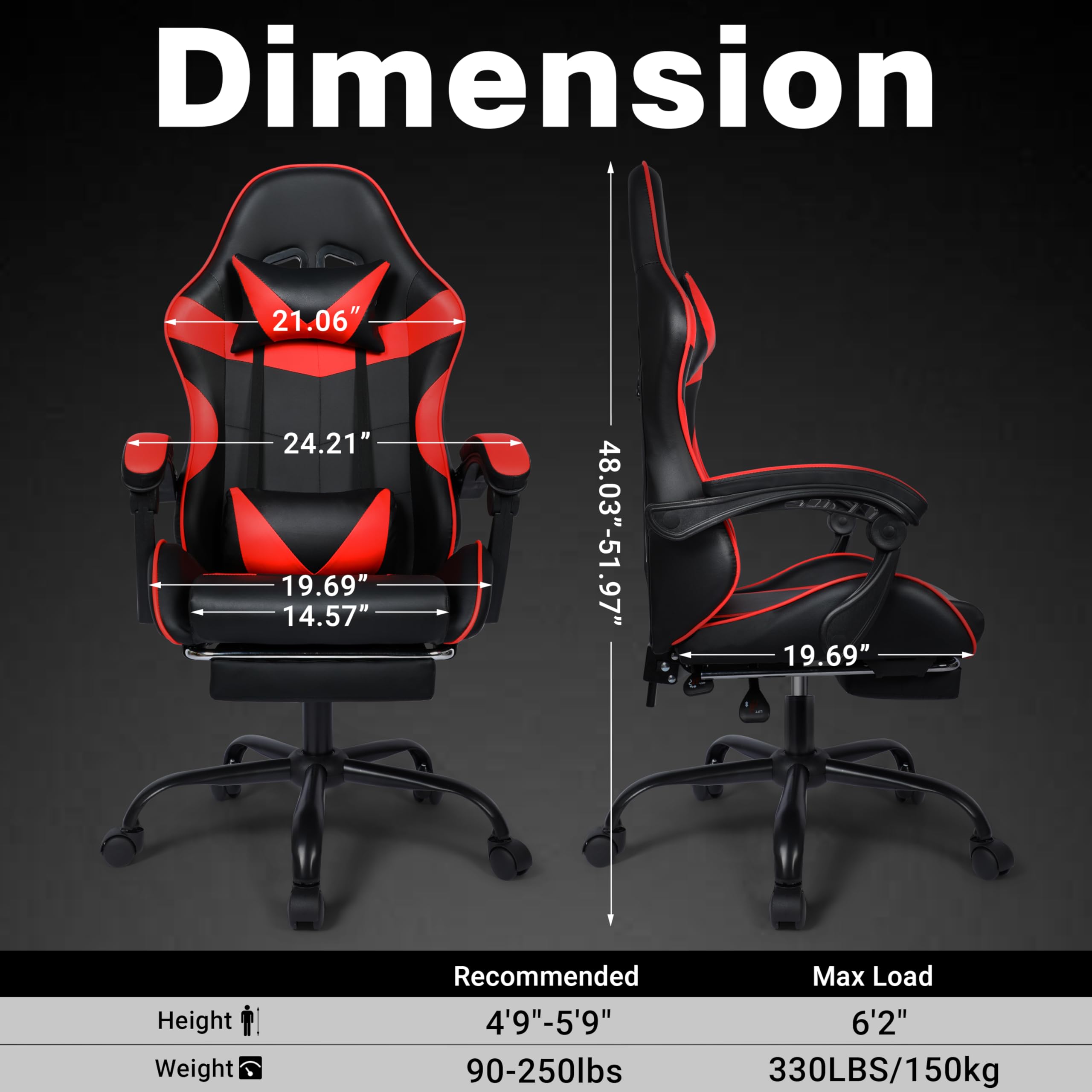 ZABINS Gaming Chair with Footrest and Lumbar Support, Height Adjustable Chair with 360°Office Desk Chair,Heavy Duty 330lbs Computer Chair for Adults