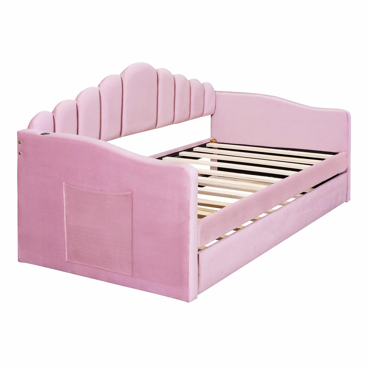 Merax Twin Daybed with Trundle, Upholstered Velvet Sofa Bed with Storage