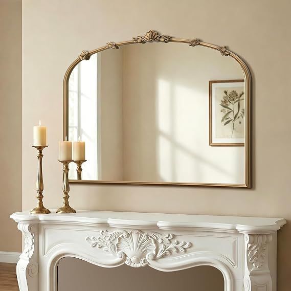 Baroque Arched Wall Mirror – Gold Metal Frame