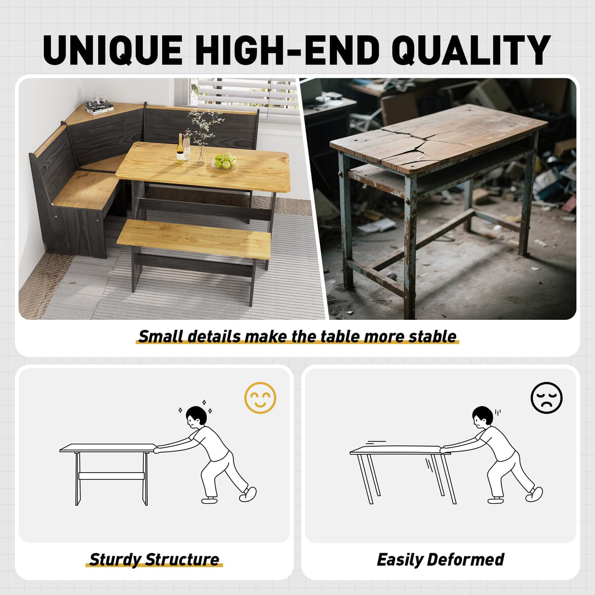 Breakfast Nook Table Set Kitchen - Corner Dining Table Set for 4-6 people