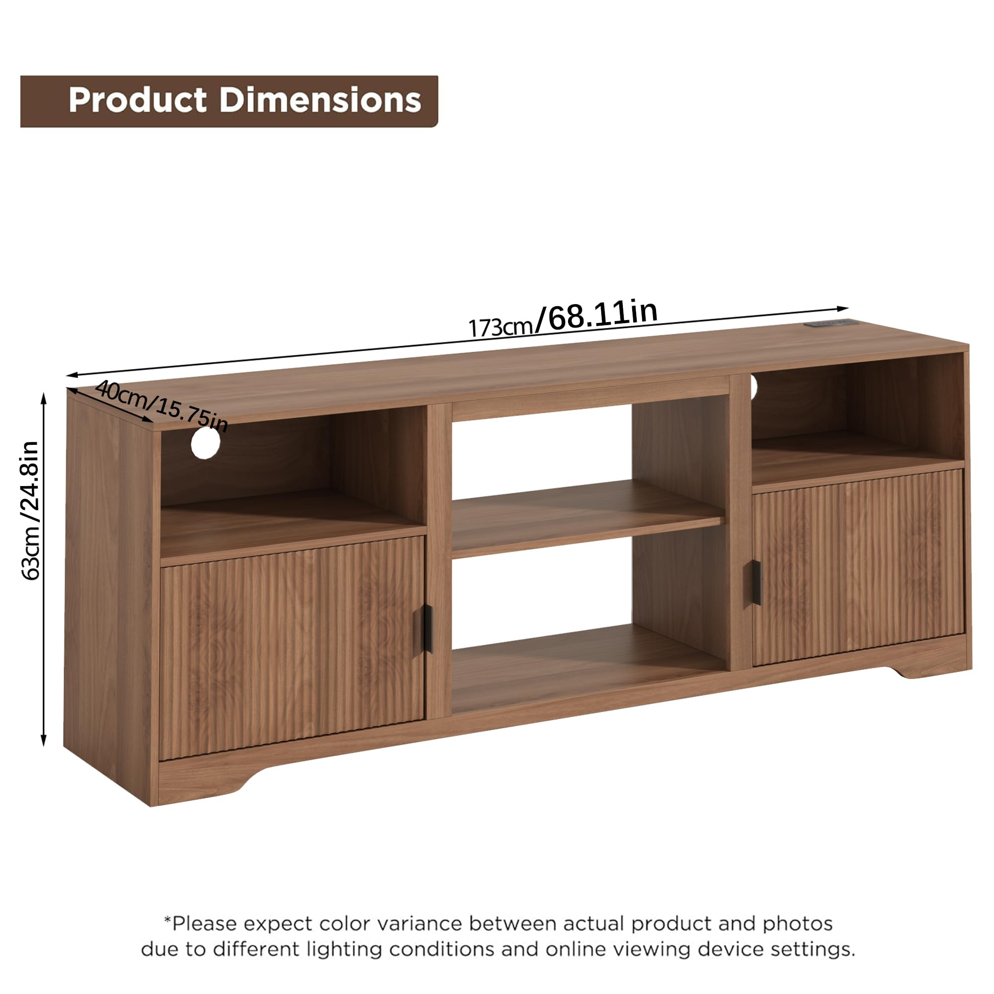 Fluted TV Stand for Tvs up to 80",Mid Century Modern TV Stand with Open Adjustable Shelf,Entertainment Center Wood TV Media Console with Cord Holes for Living Room Furniture Bedroom,Walnut
