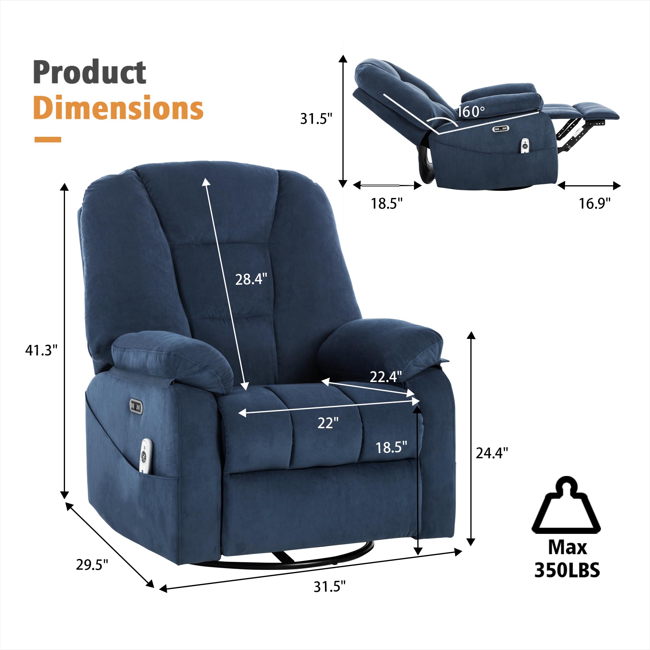 Power Swivel Rocker Recliner with Massage & Heat