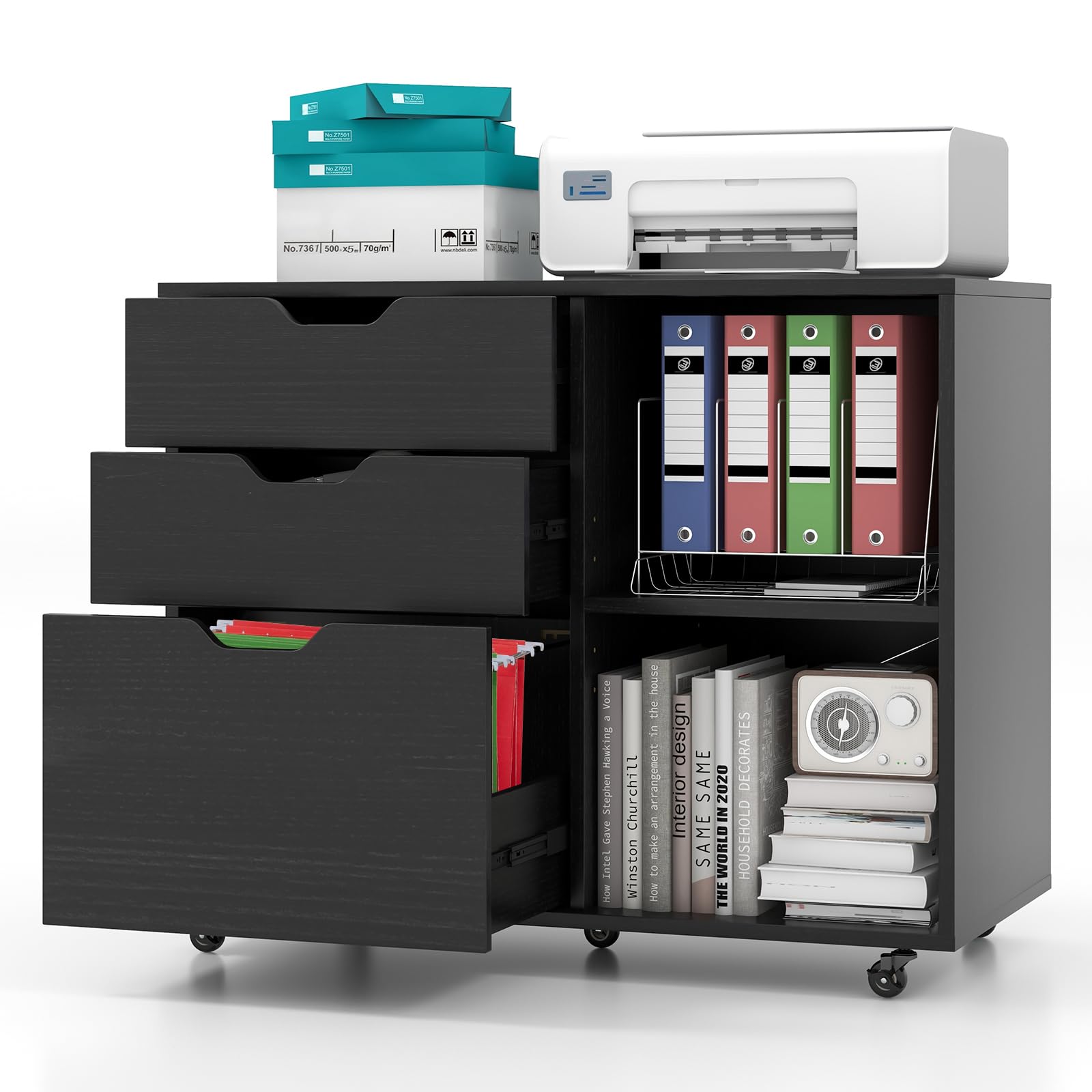 3-Drawer Rolling File Cabinet with Adjustable Shelf
