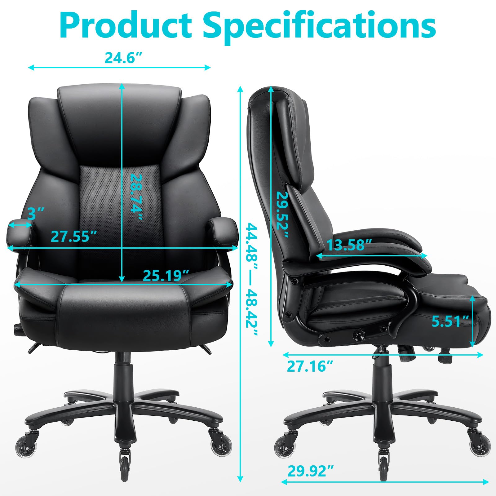 500 lbs Big & Tall Office Chair with Adjustable Lumbar Support