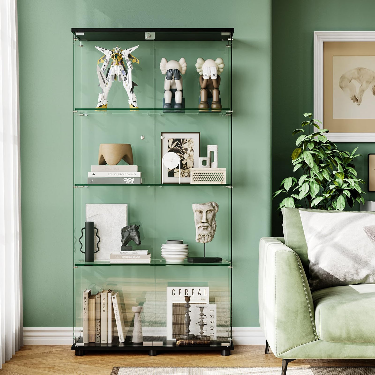 4-Shelf Locking Glass Display Cabinet