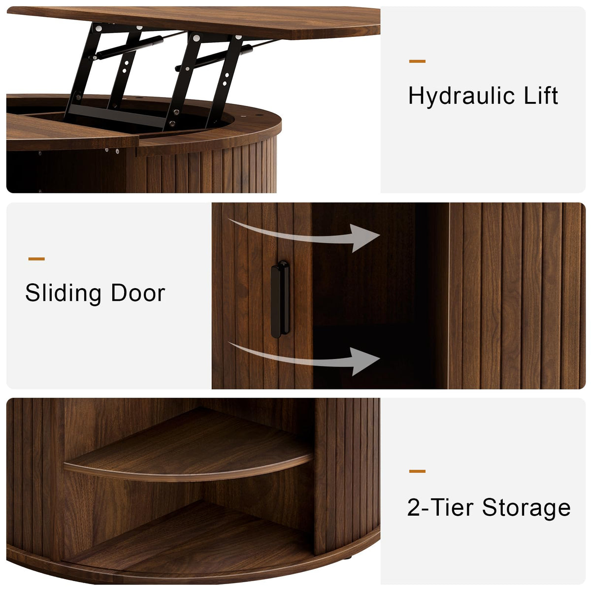 Walnut Round Lift-Top Coffee Table