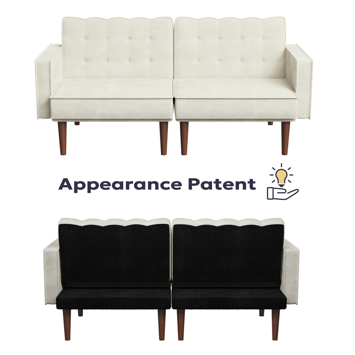 Furnify 71" Velvet Futon Sofa Bed, Versatile Loveseat Couch, Sleeper Sofa with Adjustable Backrest, Mid Century Modern Futon Couch for Small Space, Living Room, Office & Apartment, Velvet Fabric Beige