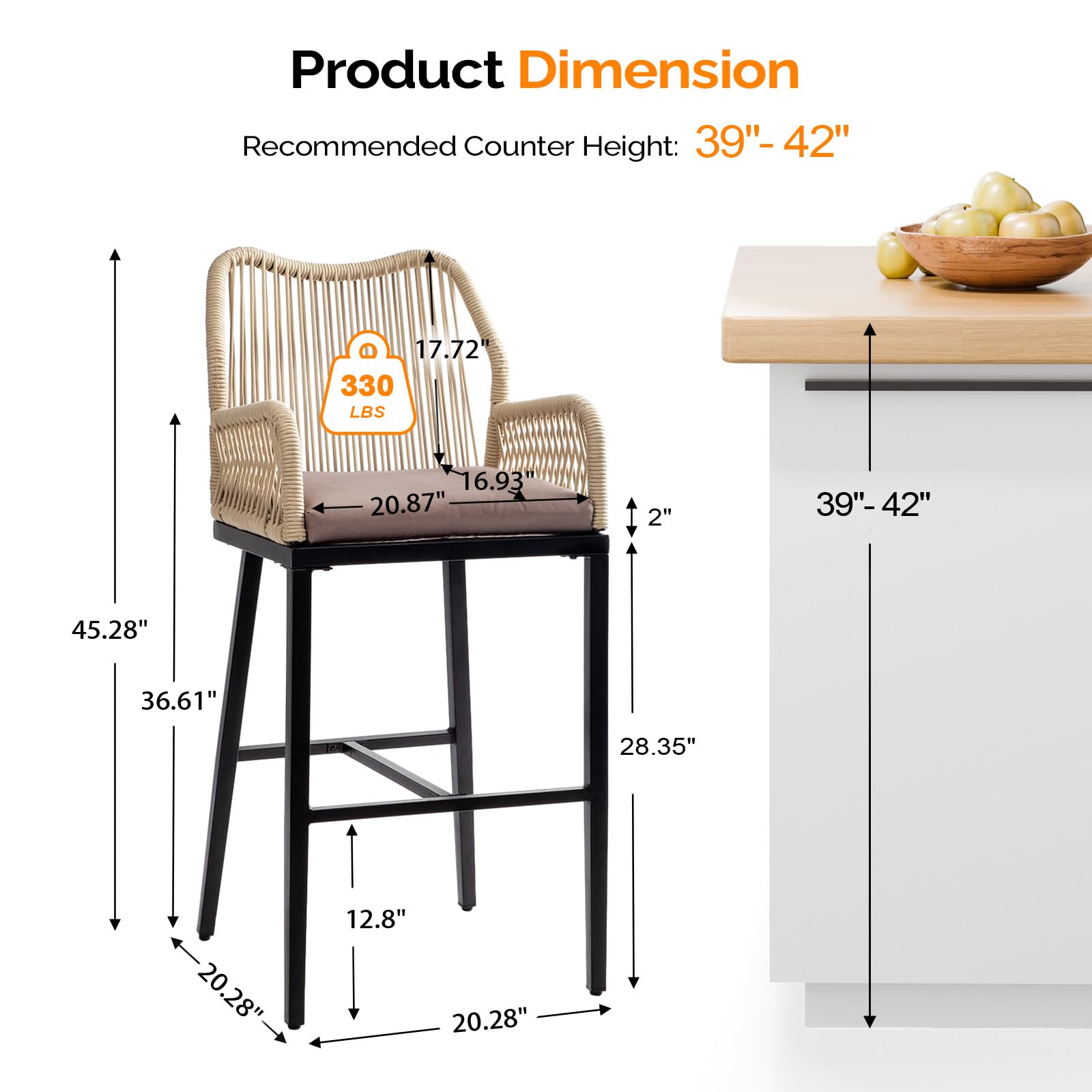 Outdoor Wicker Bar Stools with Cushions (Set of 2)