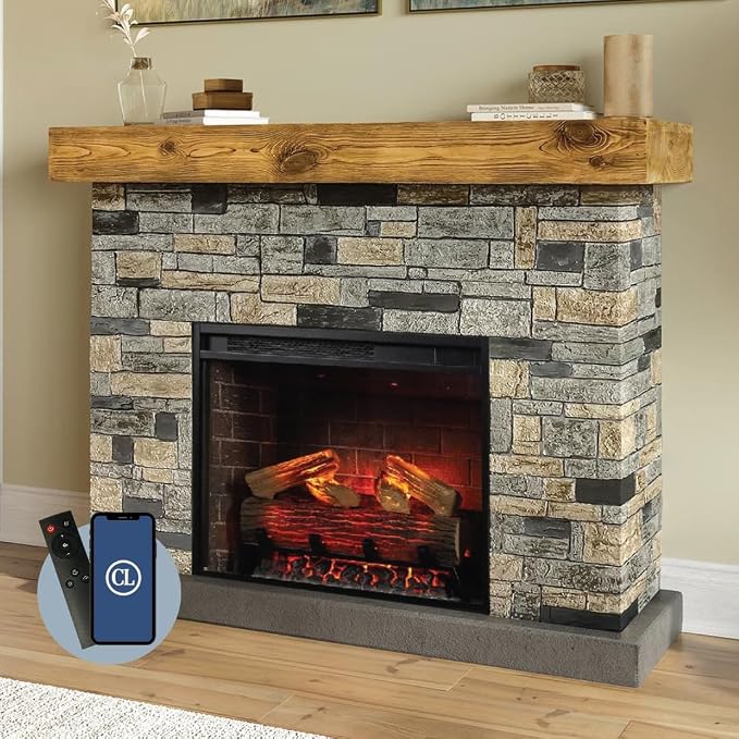 Smart Electric Fireplace with Mantel