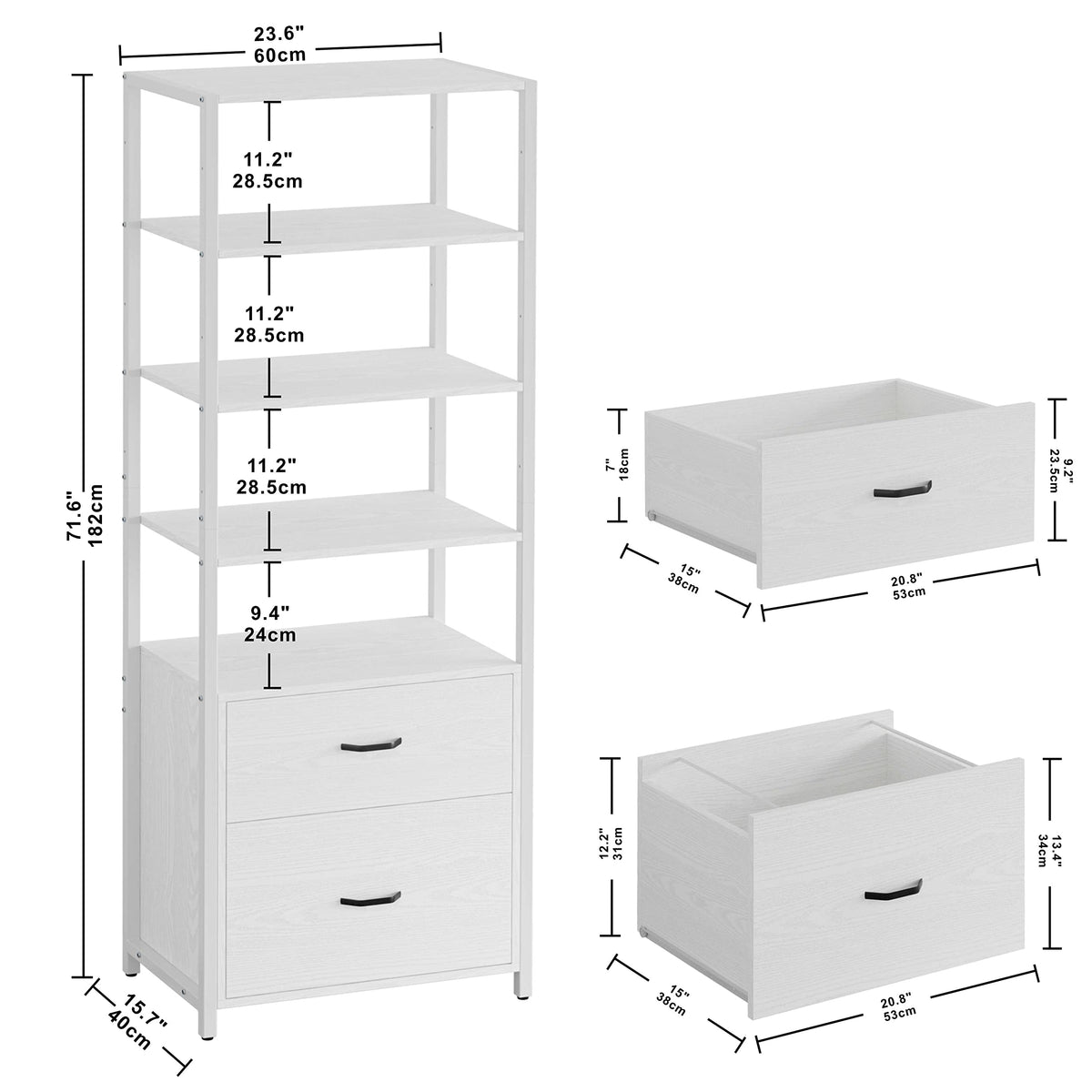 Industrial Bookcase with File Drawers