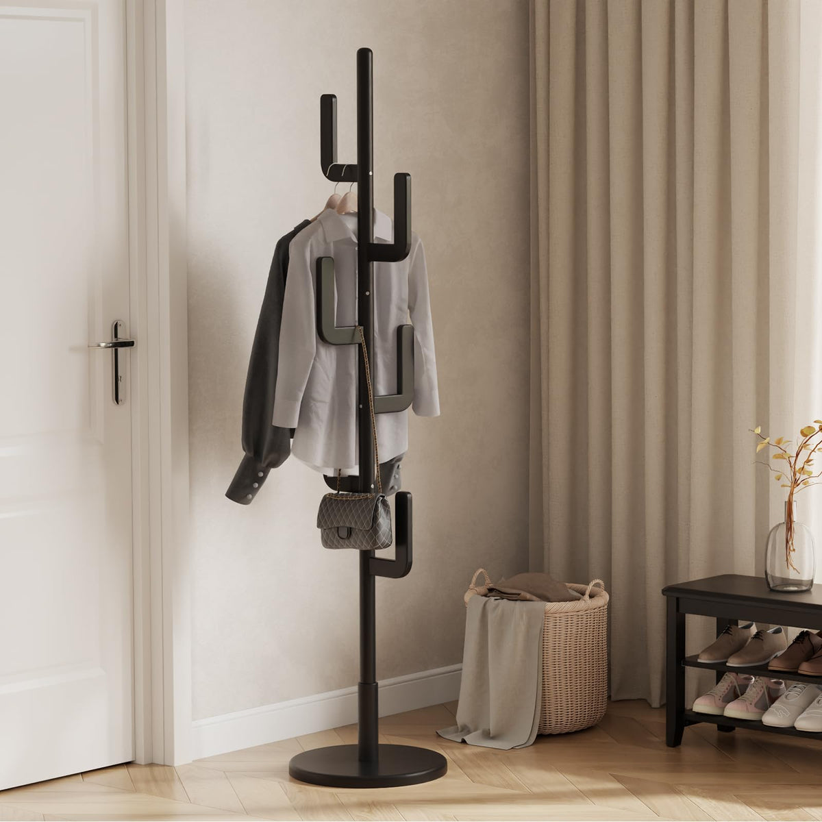 Adjustable Wood Cactus Coat Rack